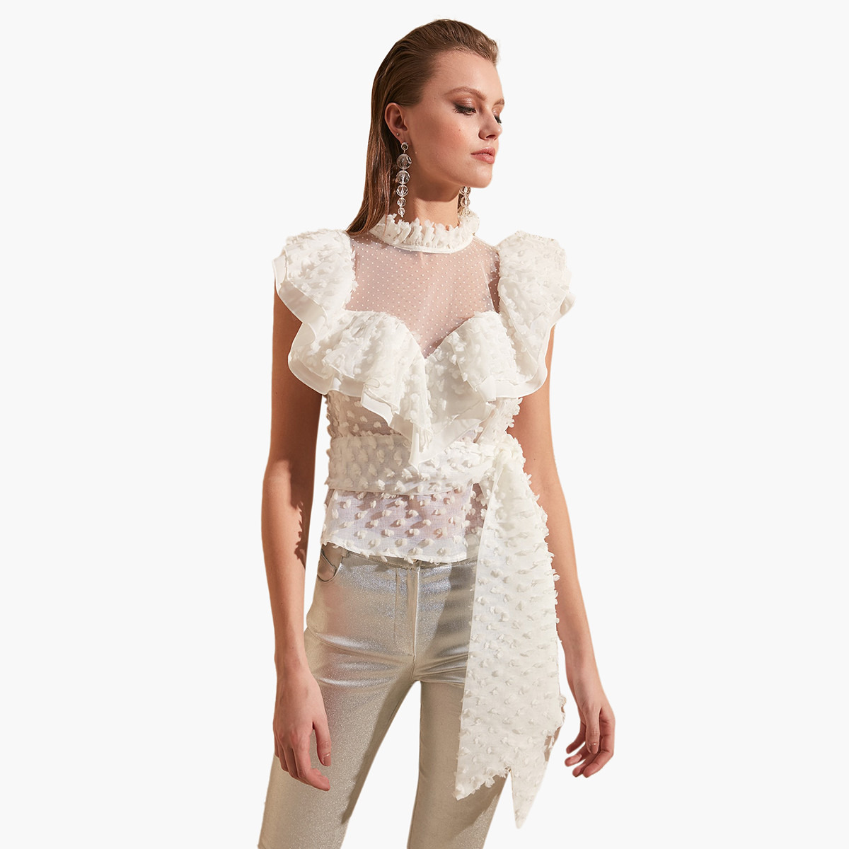 Trendyol Embroidered Sleeveless Top with Crew Neck and Ruffle Detail-women-clothing-shirtsandblouses-blouses-image-3