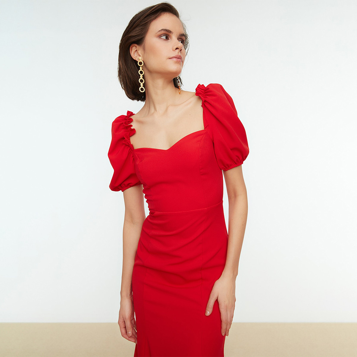 ترينديول أحمر متوسط الطول فستان-women-clothing-dresses-image-2