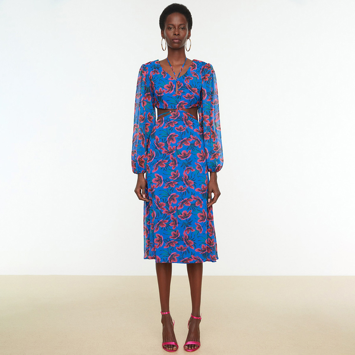 Trendyol Women Floral Cut Out Details Midi Dress-women-clothing-dresses-image-1