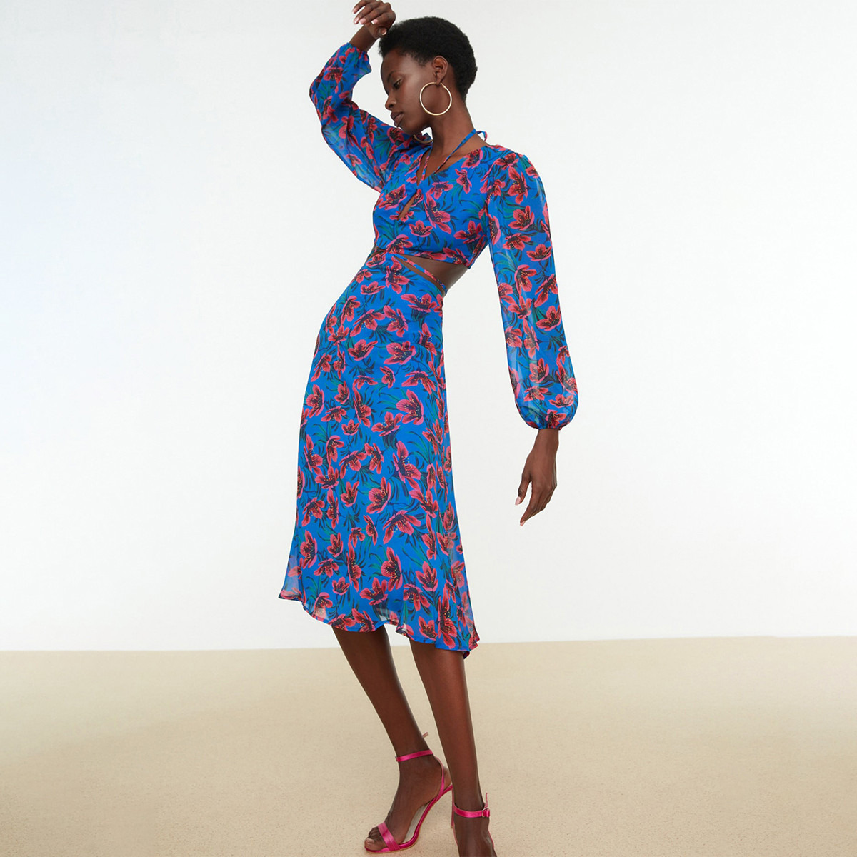 Trendyol Women Floral Cut Out Details Midi Dress-women-clothing-dresses-image-5