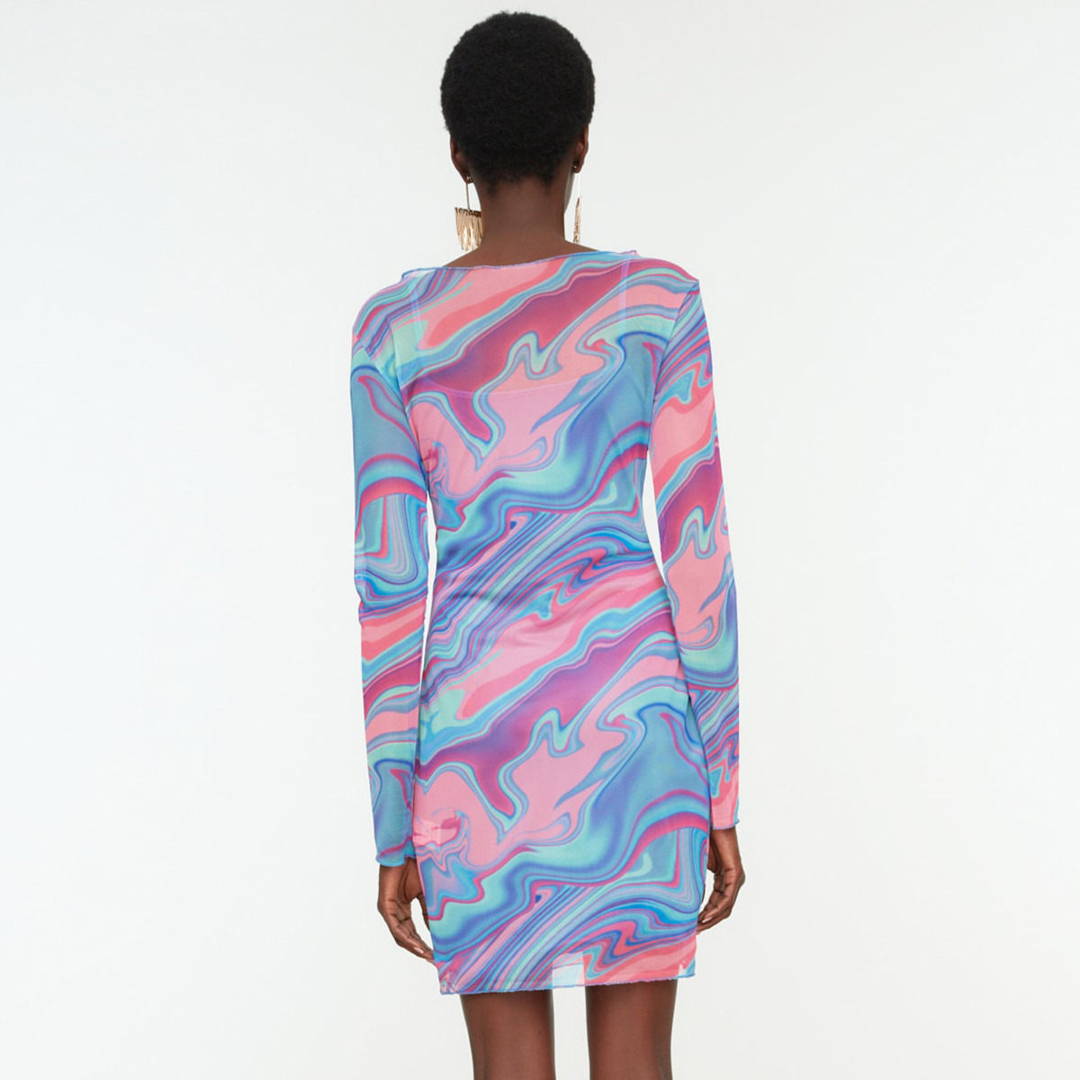 Trendyol Women Tie & Dye Boat Neck Mini Dress-women-clothing-dresses-image-5