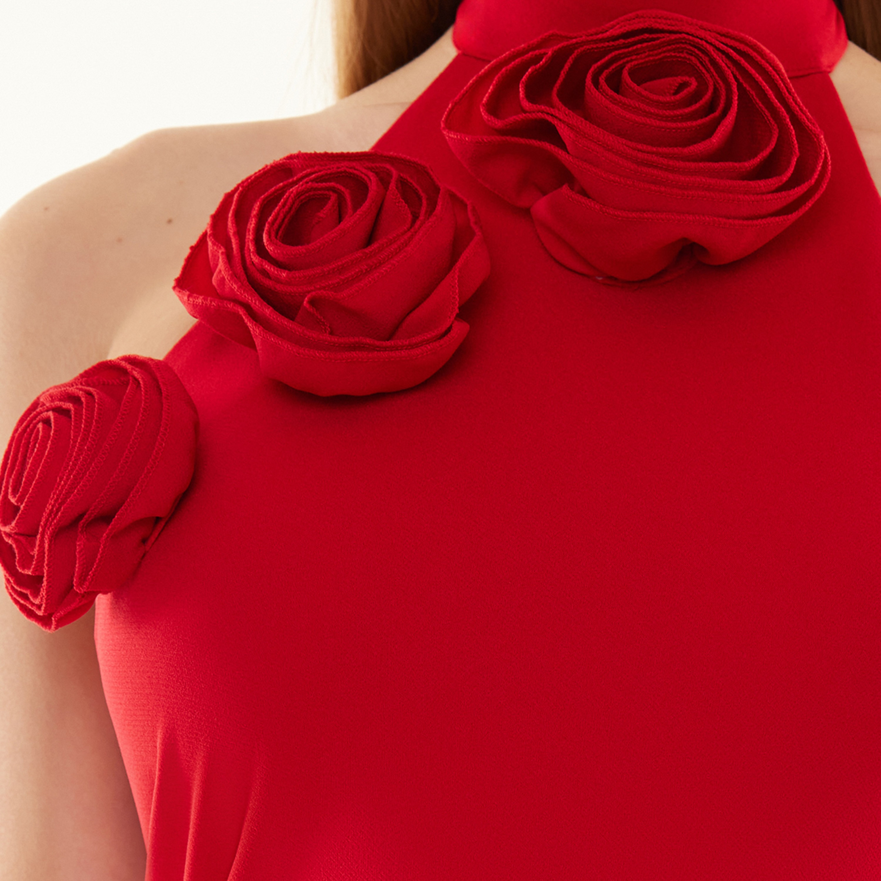 Rose Detailed Halter Neck Column Evening Women's Maxi Dress-women-clothing-dresses-image-7