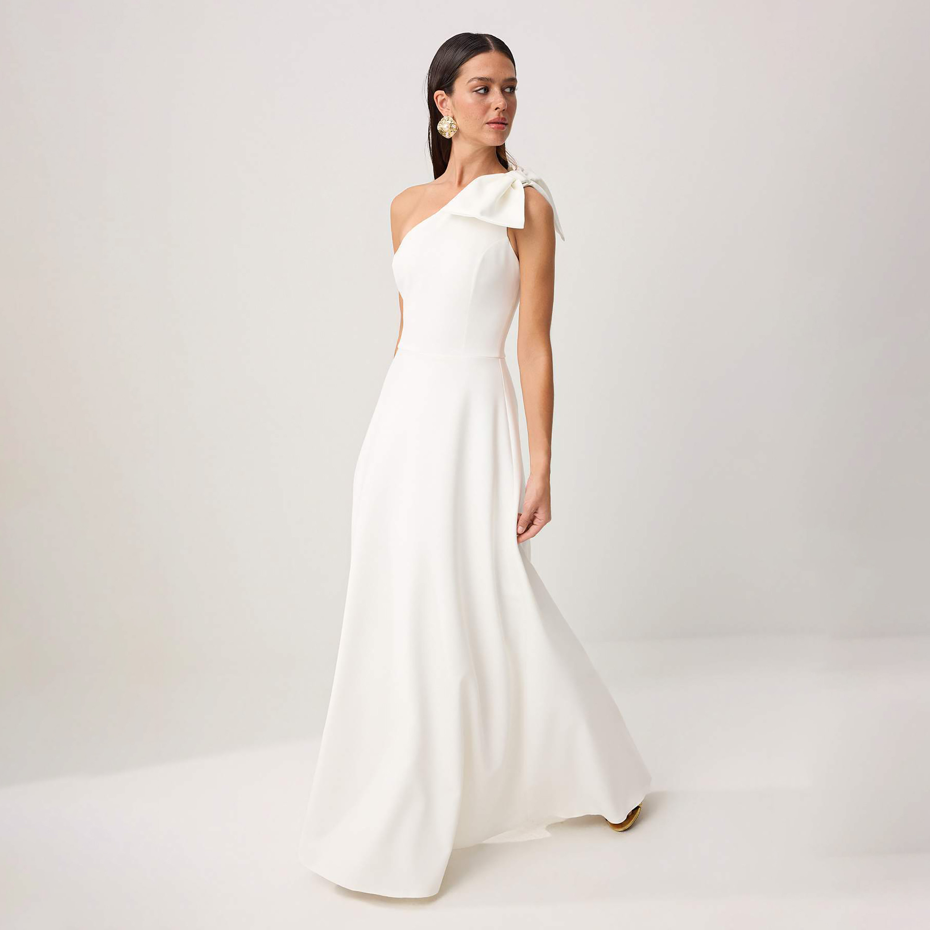 White One-Shoulder Fit & Flared Evening Women's Maxi Dress-women-clothing-dresses-image-1