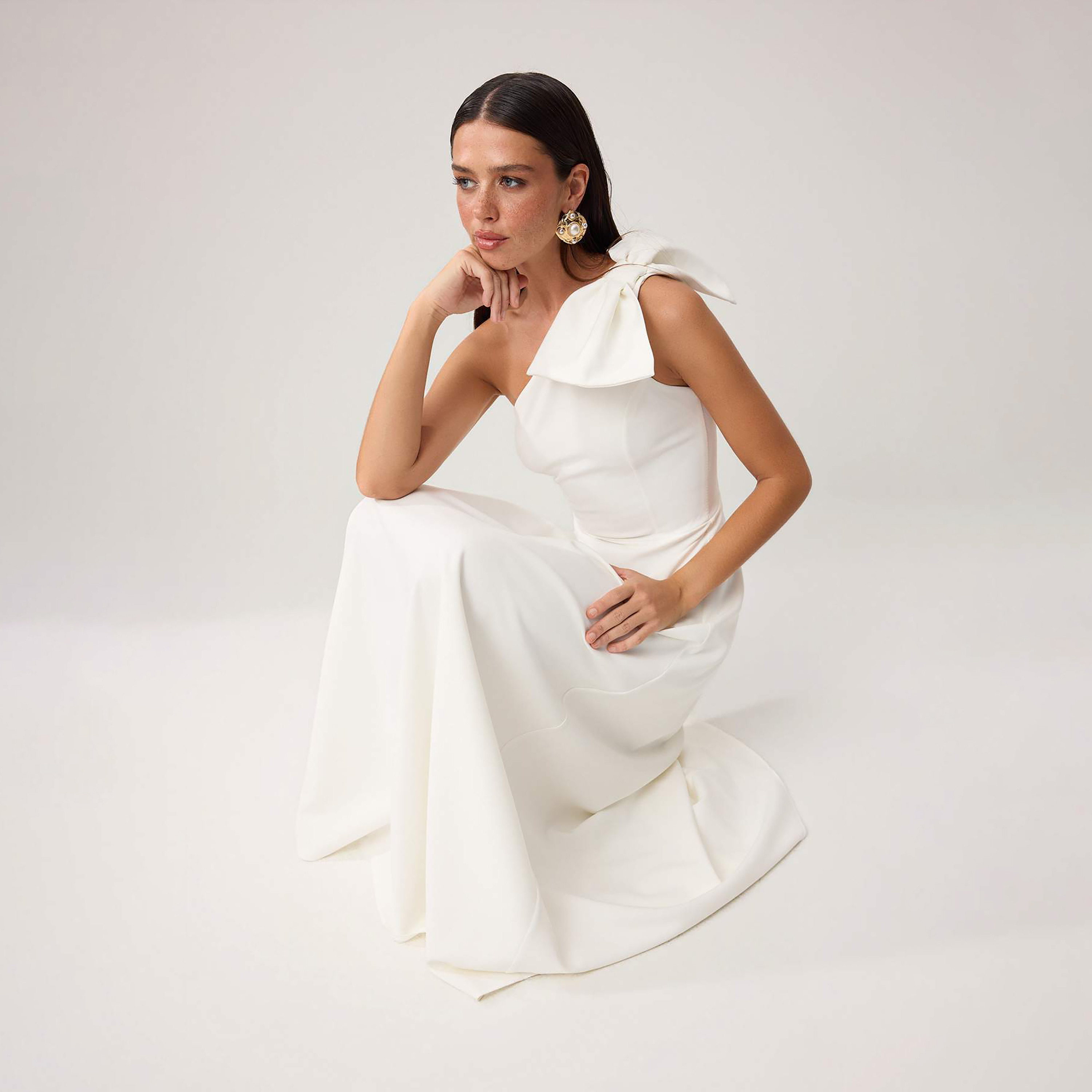 White One-Shoulder Fit & Flared Evening Women's Maxi Dress-women-clothing-dresses-image-2