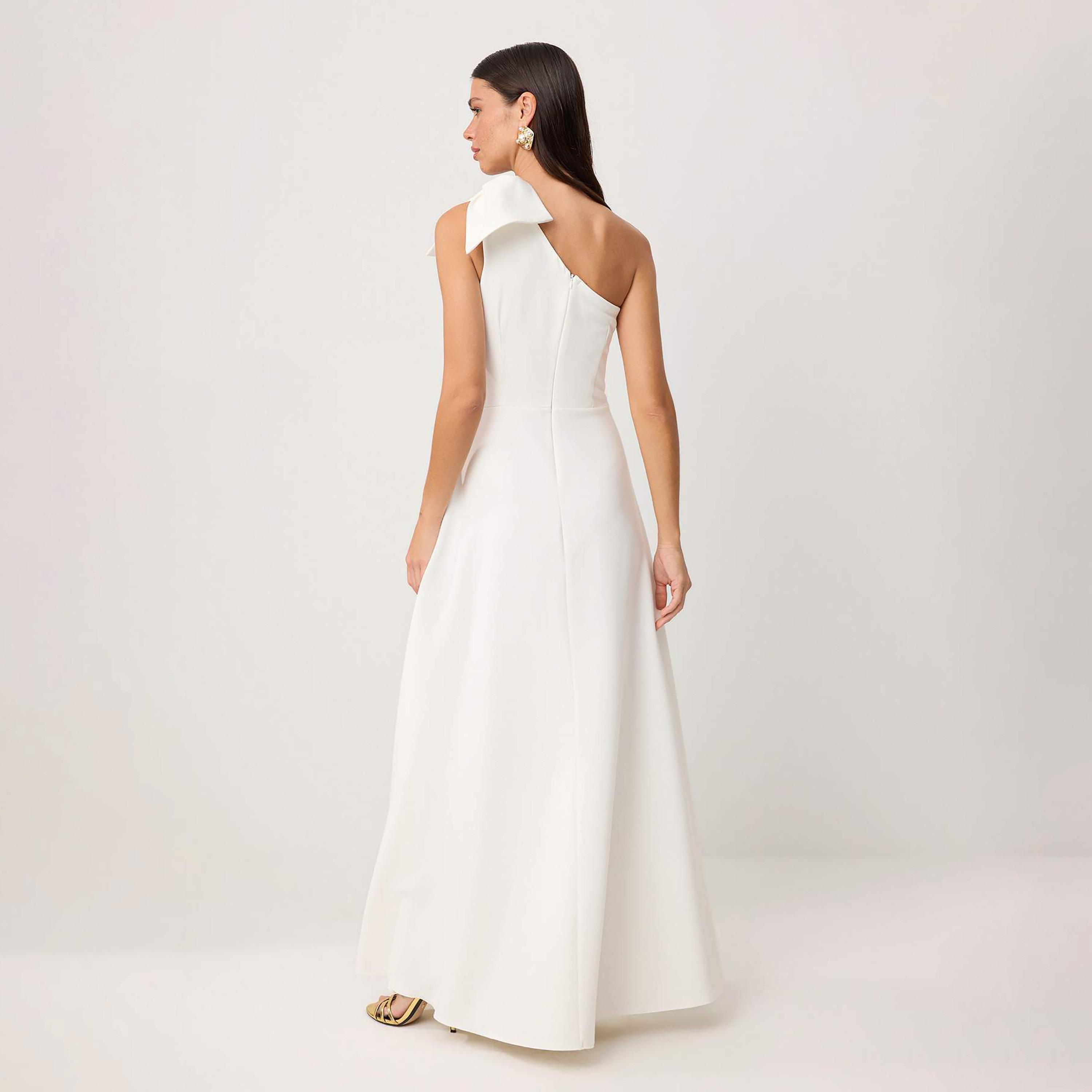 White One-Shoulder Fit & Flared Evening Women's Maxi Dress-women-clothing-dresses-image-3