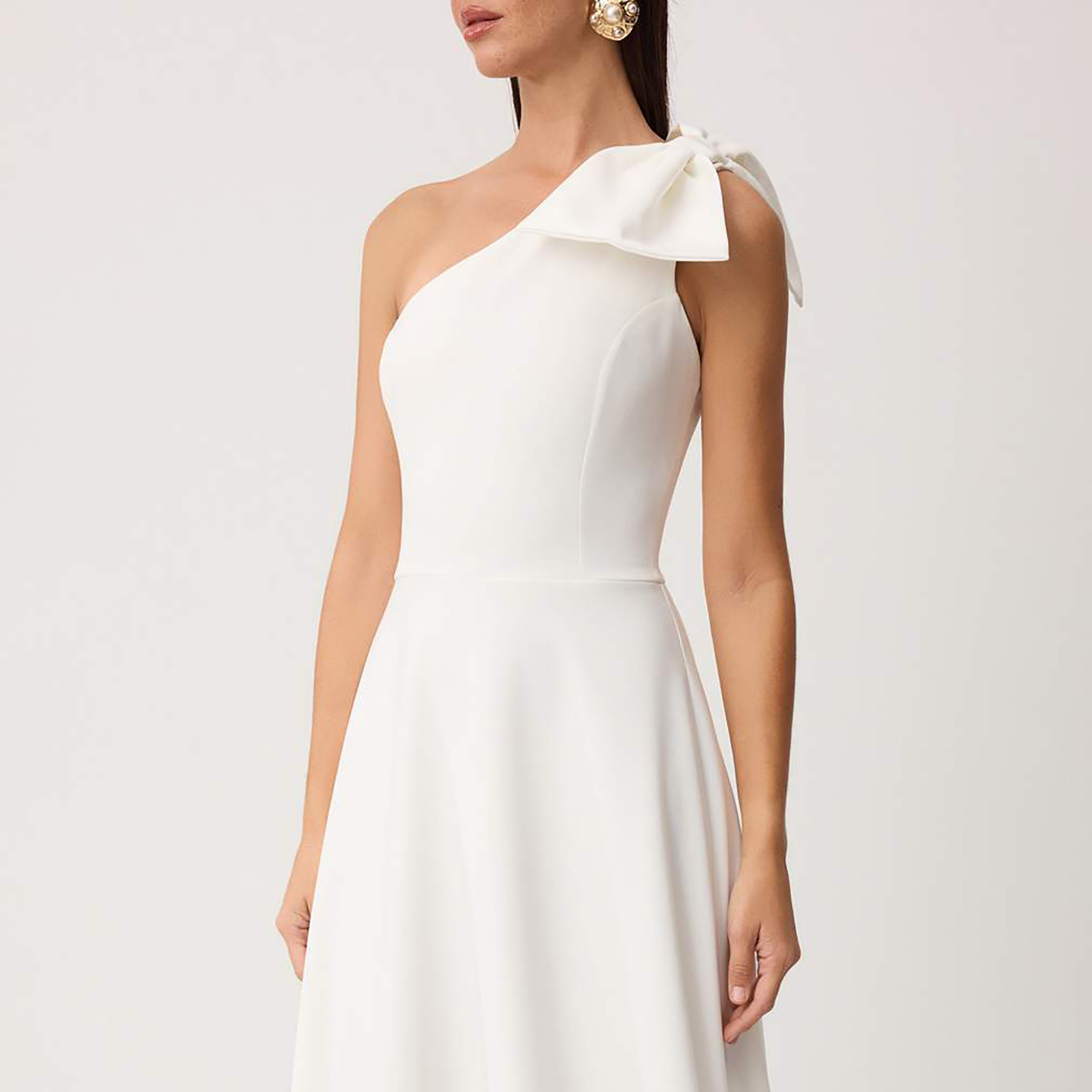 White One-Shoulder Fit & Flared Evening Women's Maxi Dress-women-clothing-dresses-image-4