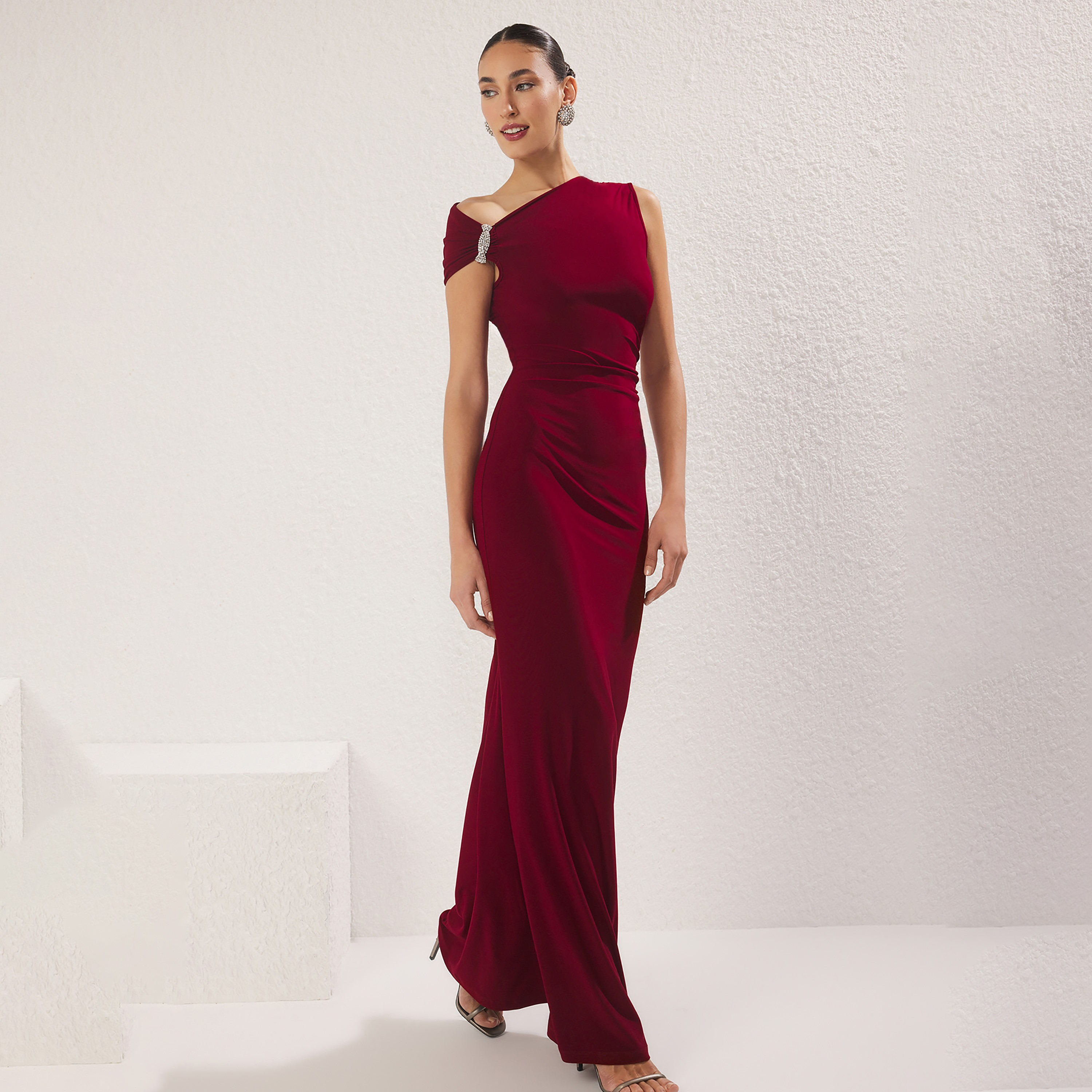Red One-Shoulder Trumpet Evening Women's Maxi Dress-women-clothing-dresses-image-1