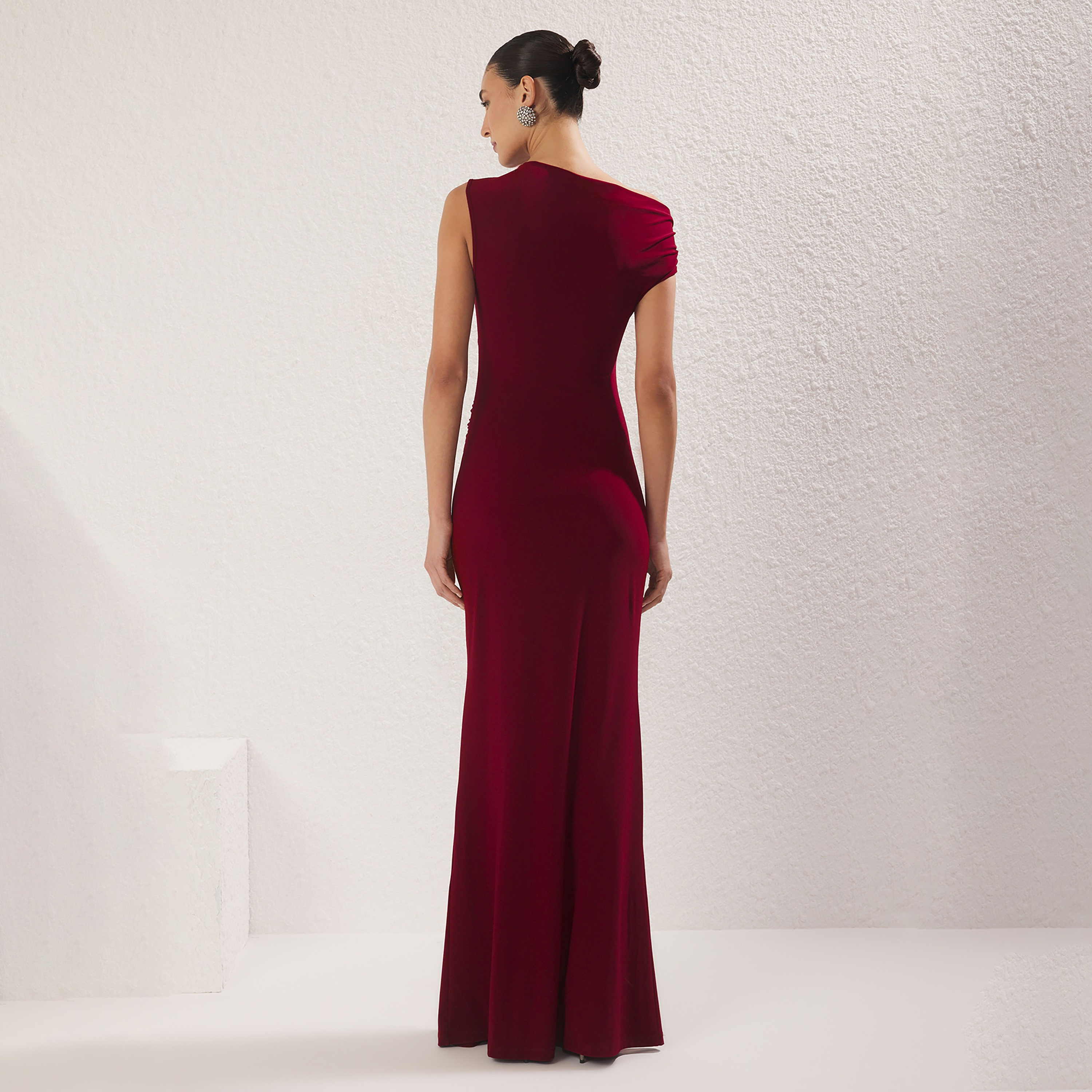 Red One-Shoulder Trumpet Evening Women's Maxi Dress-women-clothing-dresses-image-3