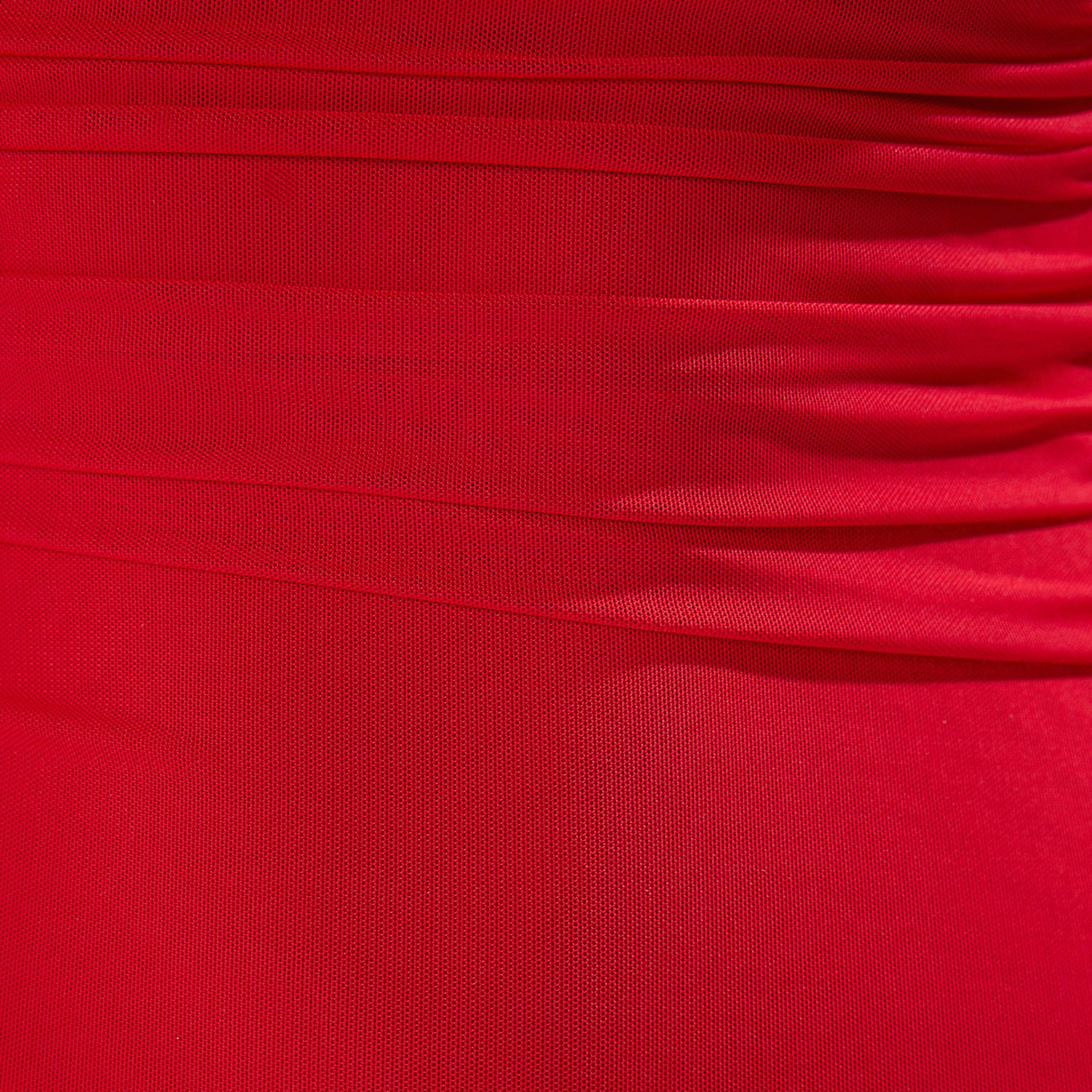 Red Tulle Mock Neck Column Evening Women's Maxi Dress-women-clothing-dresses-image-4