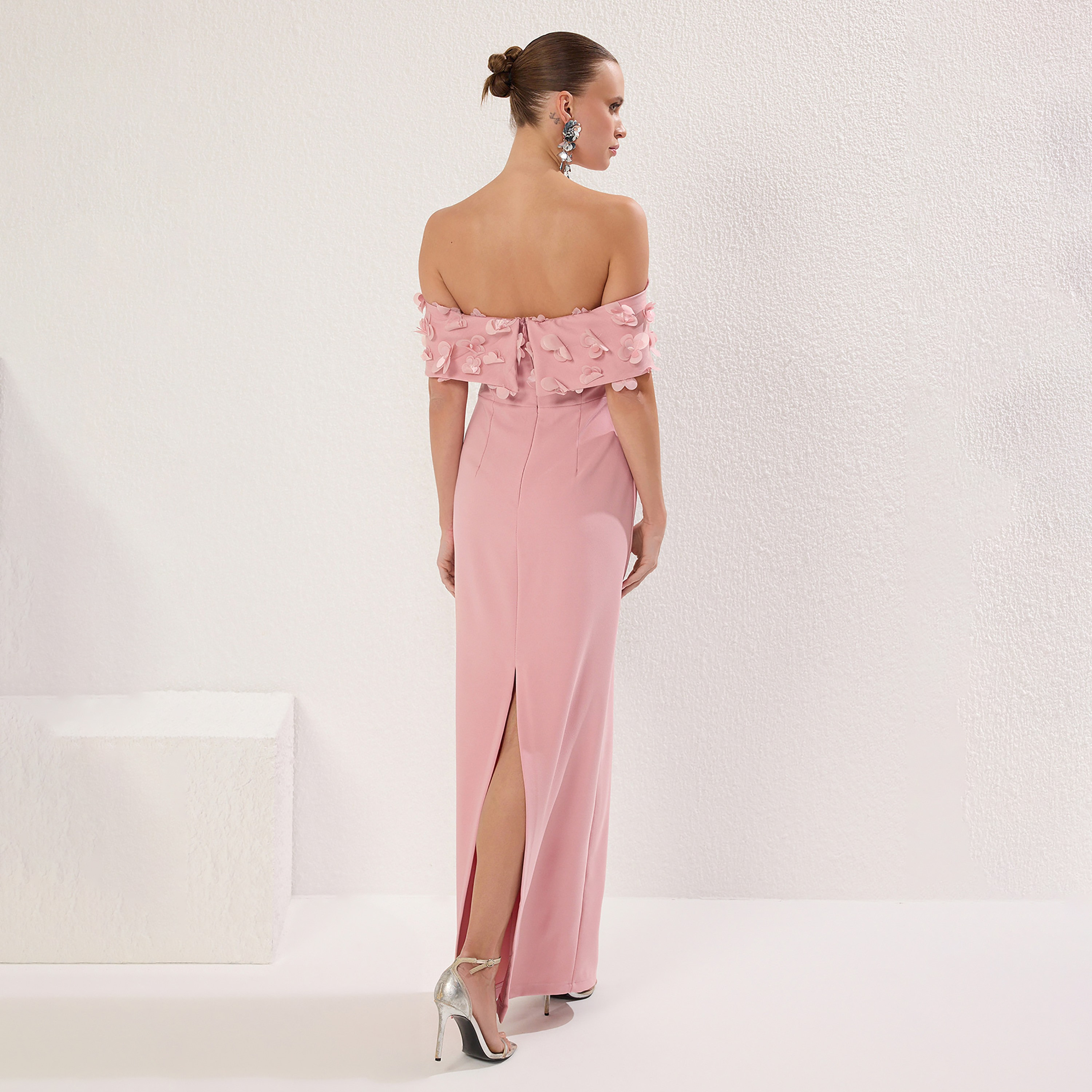 Pink Applique Floral Off-Shoulder Column Evening Women's Maxi Dress-women-clothing-dresses-image-3
