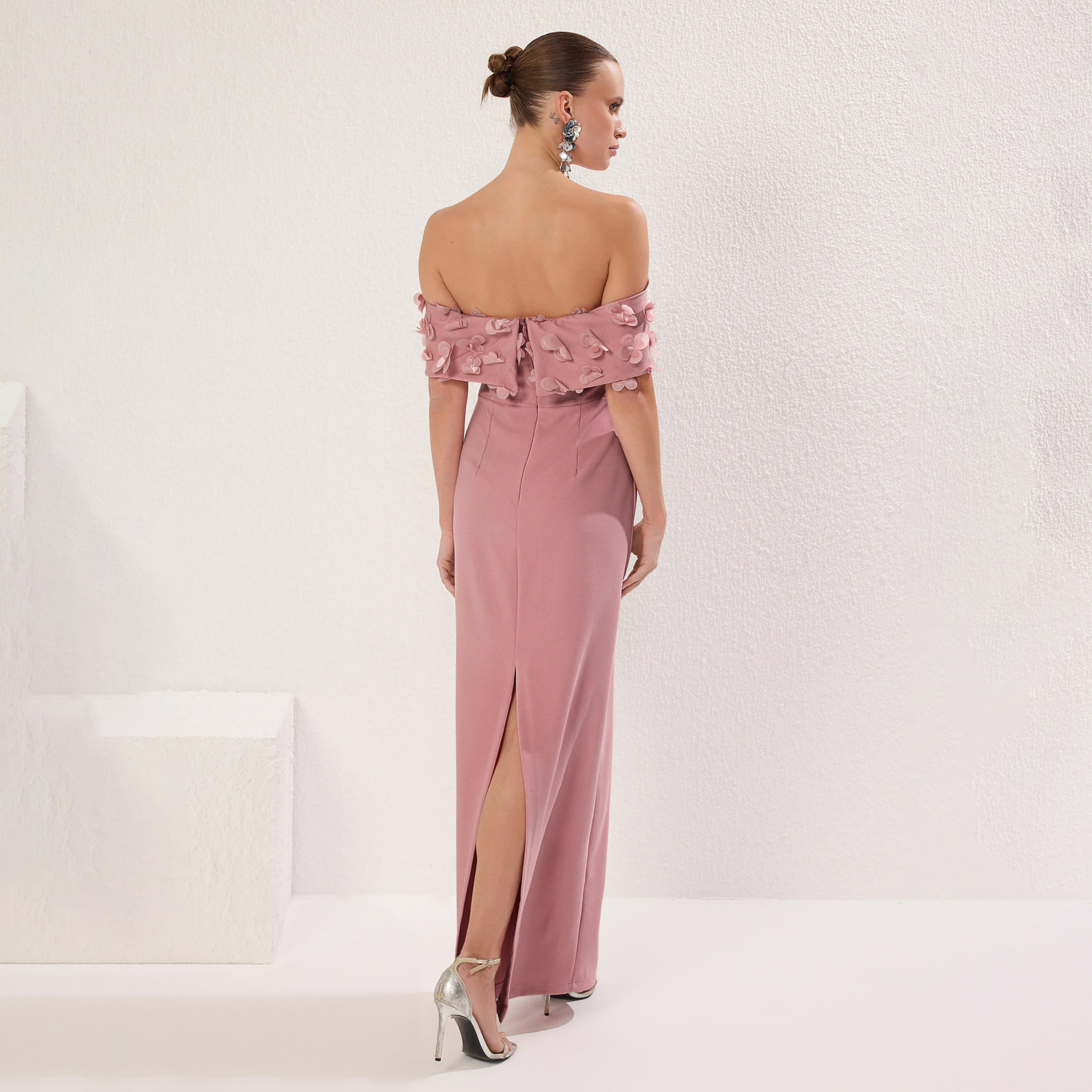 Pink Applique Floral Off-Shoulder Column Evening Women's Maxi Dress-women-clothing-dresses-image-4