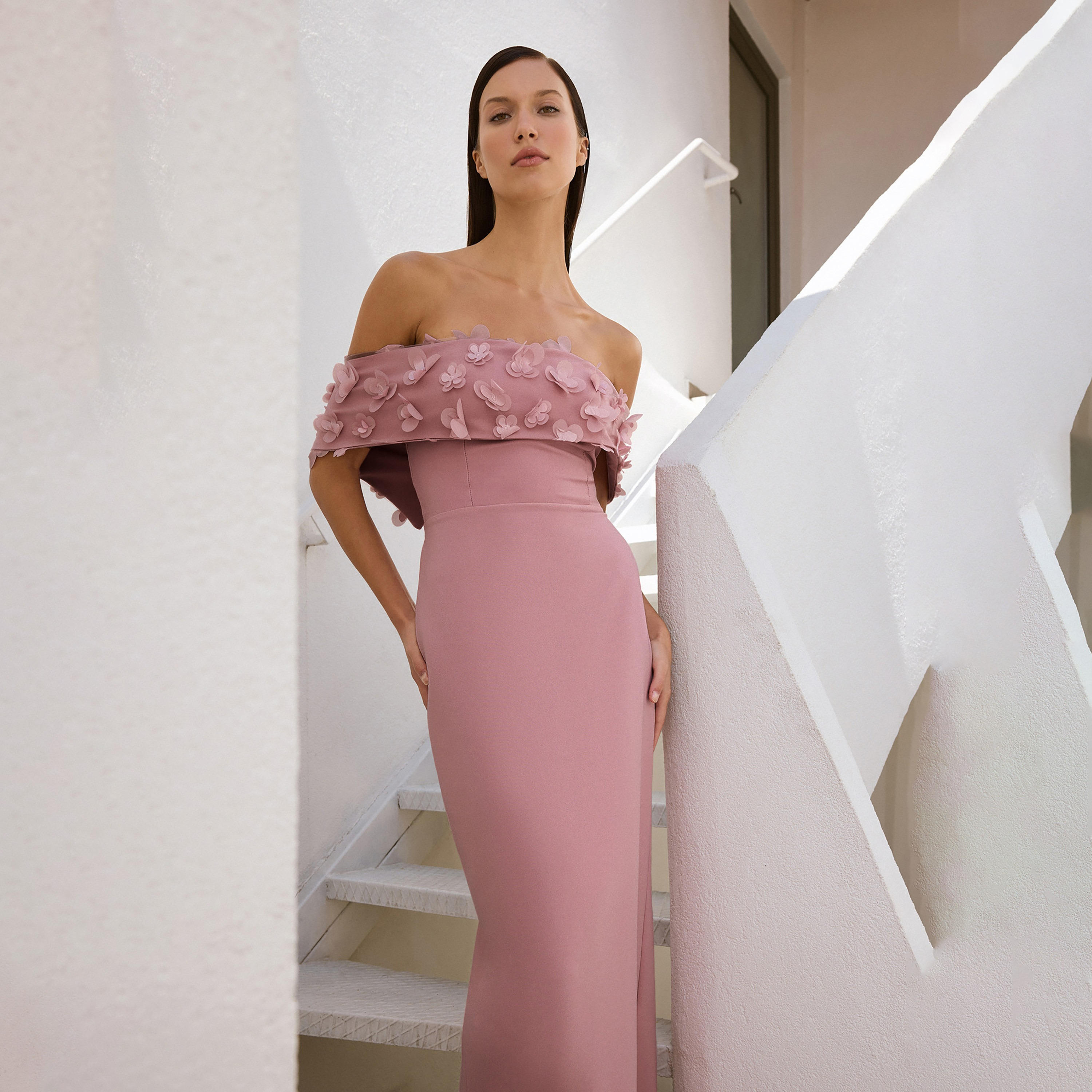 Pink Applique Floral Off-Shoulder Column Evening Women's Maxi Dress-women-clothing-dresses-image-6