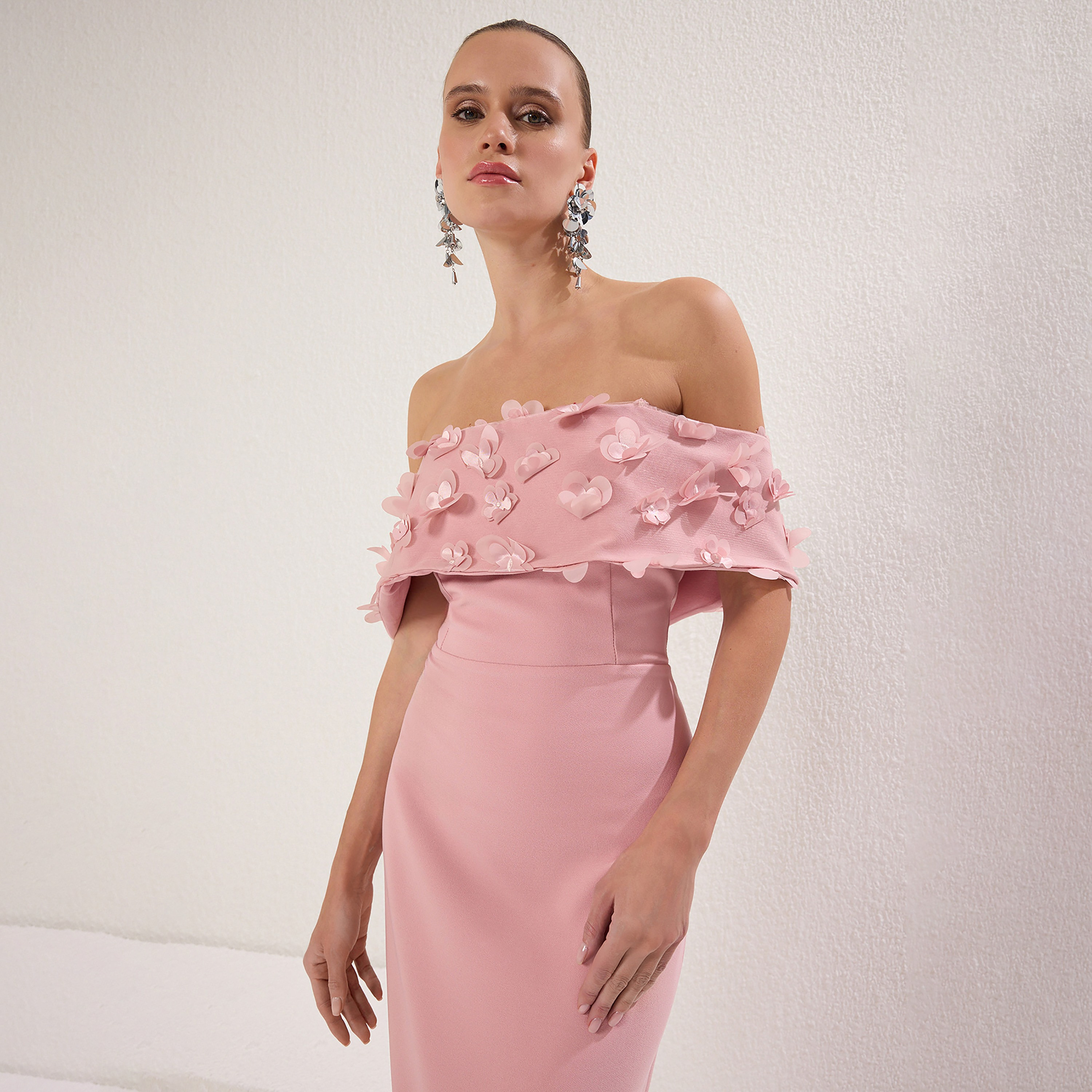 Pink Applique Floral Off-Shoulder Column Evening Women's Maxi Dress-women-clothing-dresses-image-8