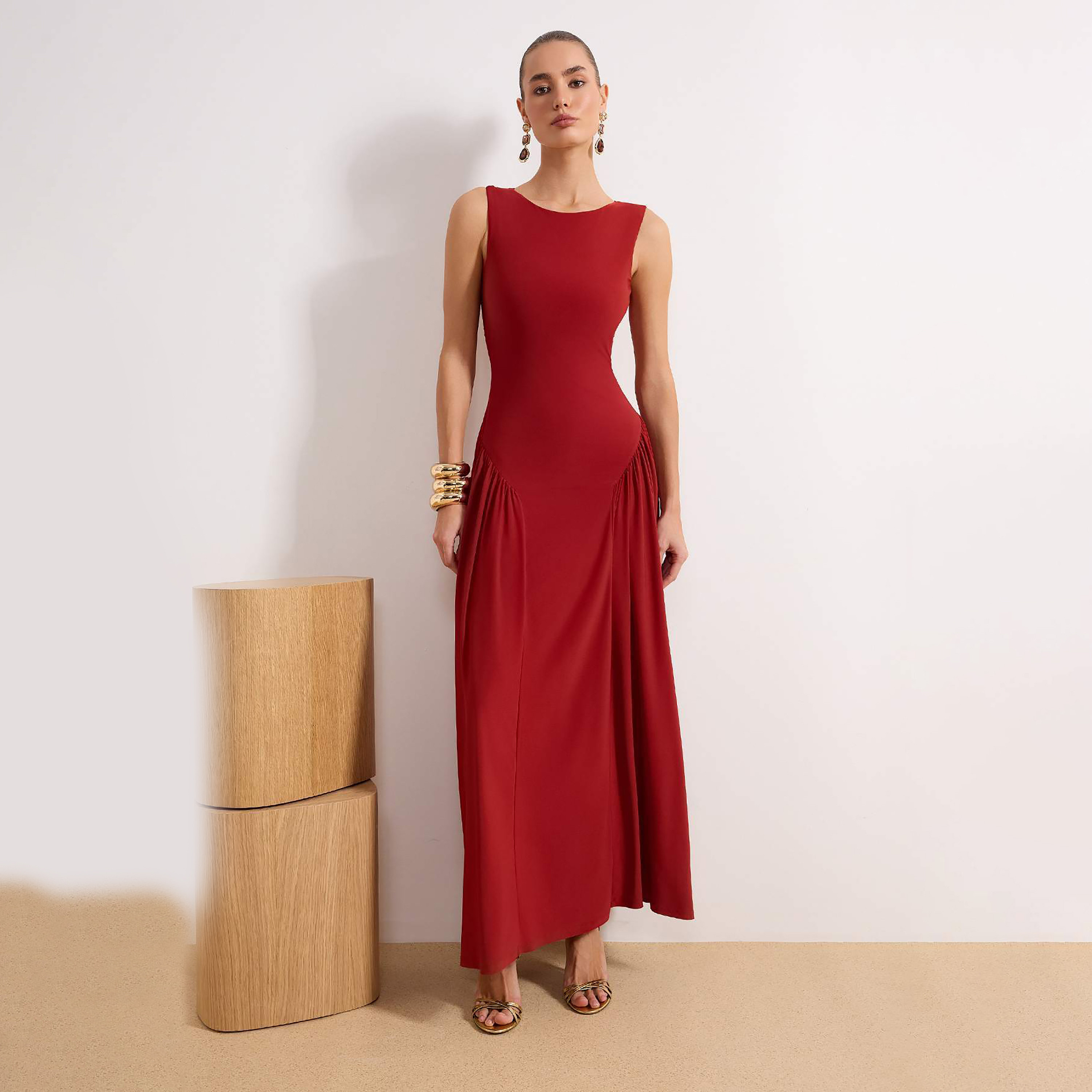 Red Fit & Flared Evening Women's Maxi Dress-women-clothing-dresses-image-1
