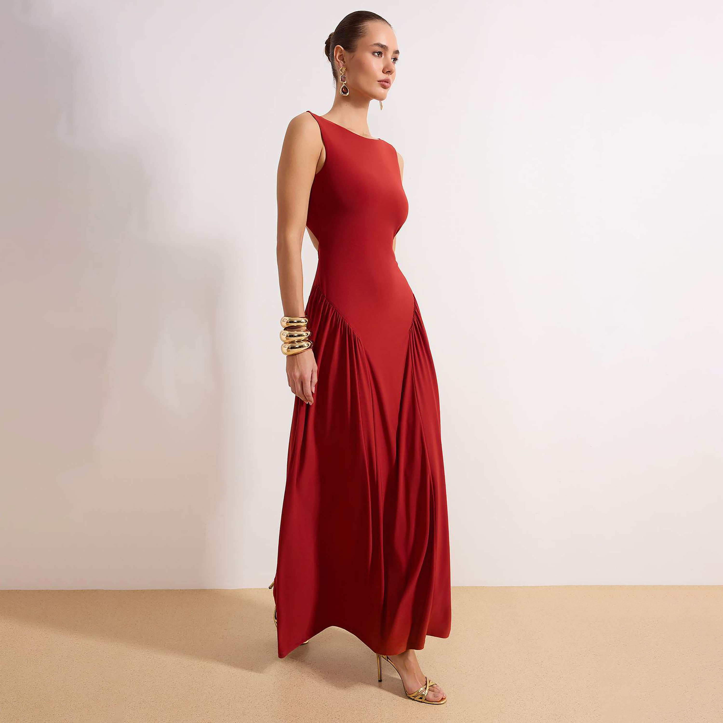 Red Fit & Flared Evening Women's Maxi Dress-women-clothing-dresses-image-2