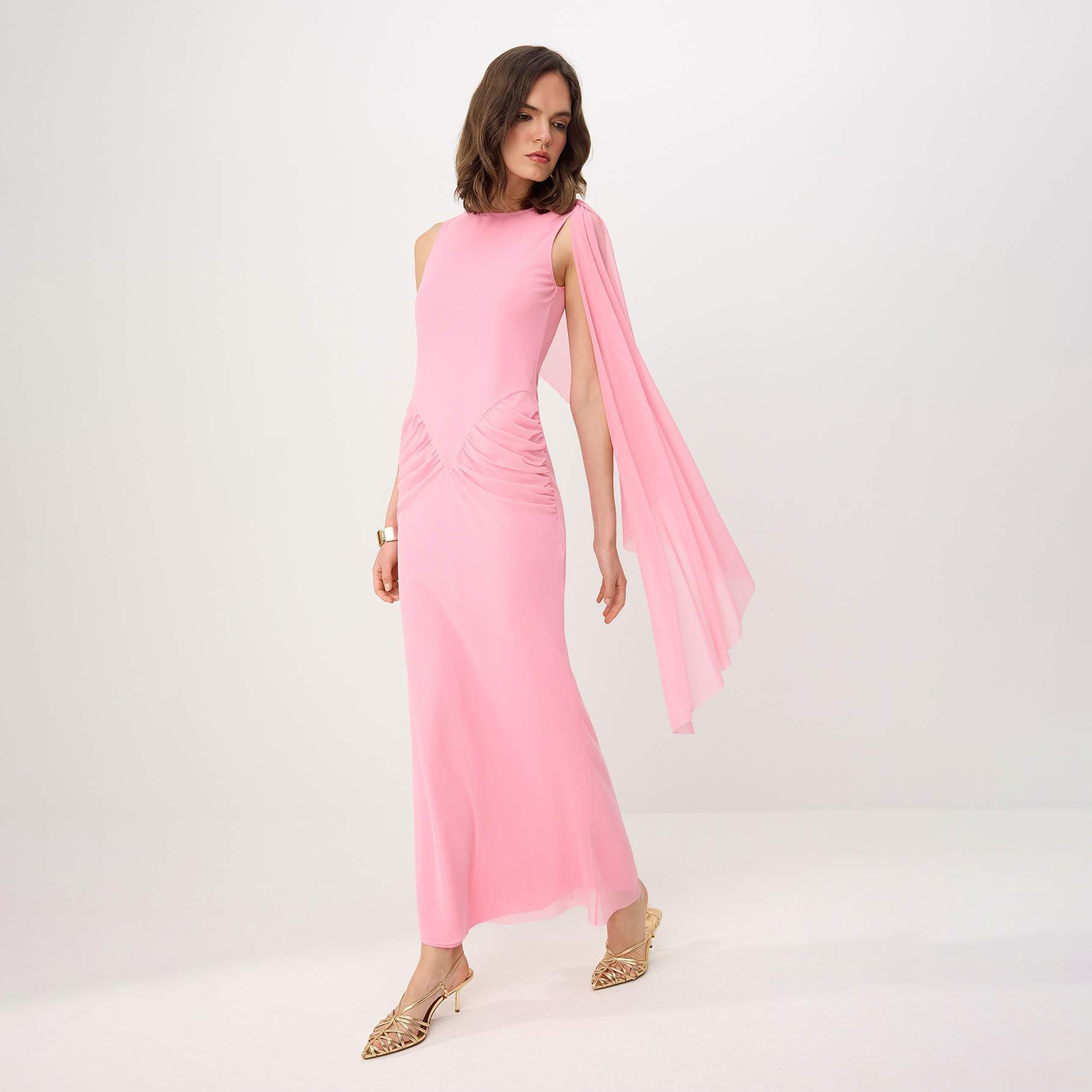 فستان سهرة ماكسي نسائي طويل بتصميم عمودي من التول الشفاف المكشكش-women-clothing-dresses-image-1
