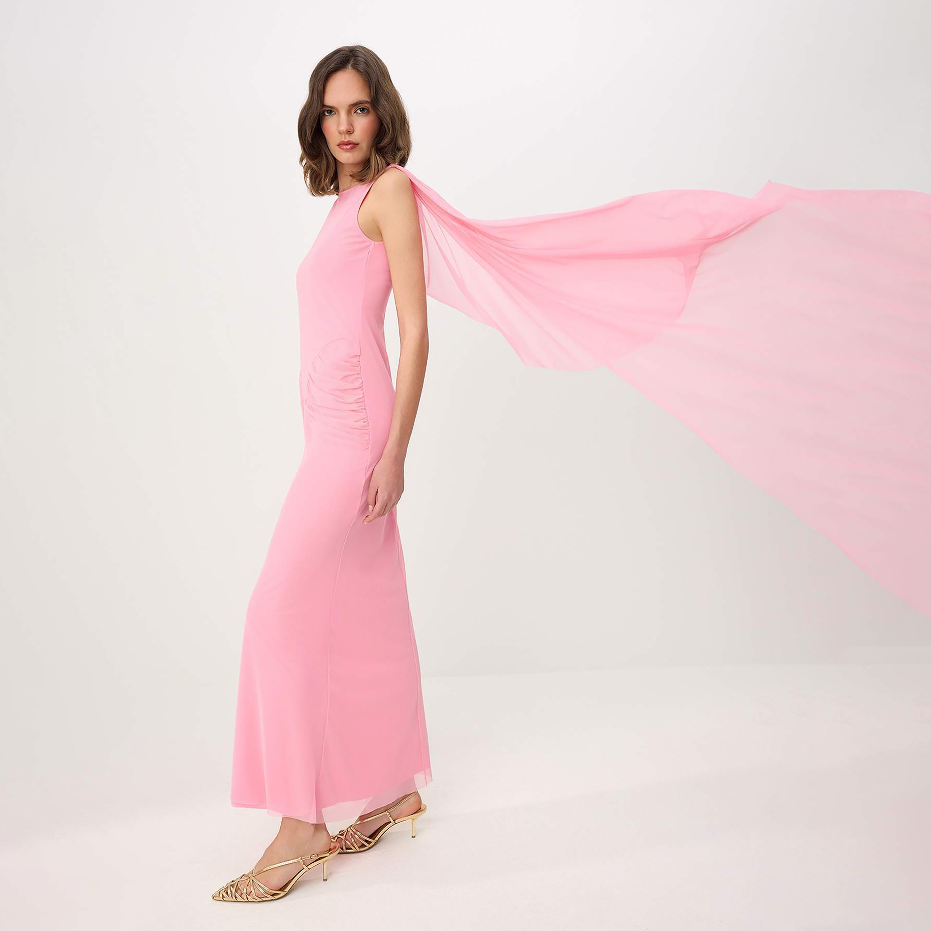 فستان سهرة ماكسي نسائي طويل بتصميم عمودي من التول الشفاف المكشكش-women-clothing-dresses-image-2