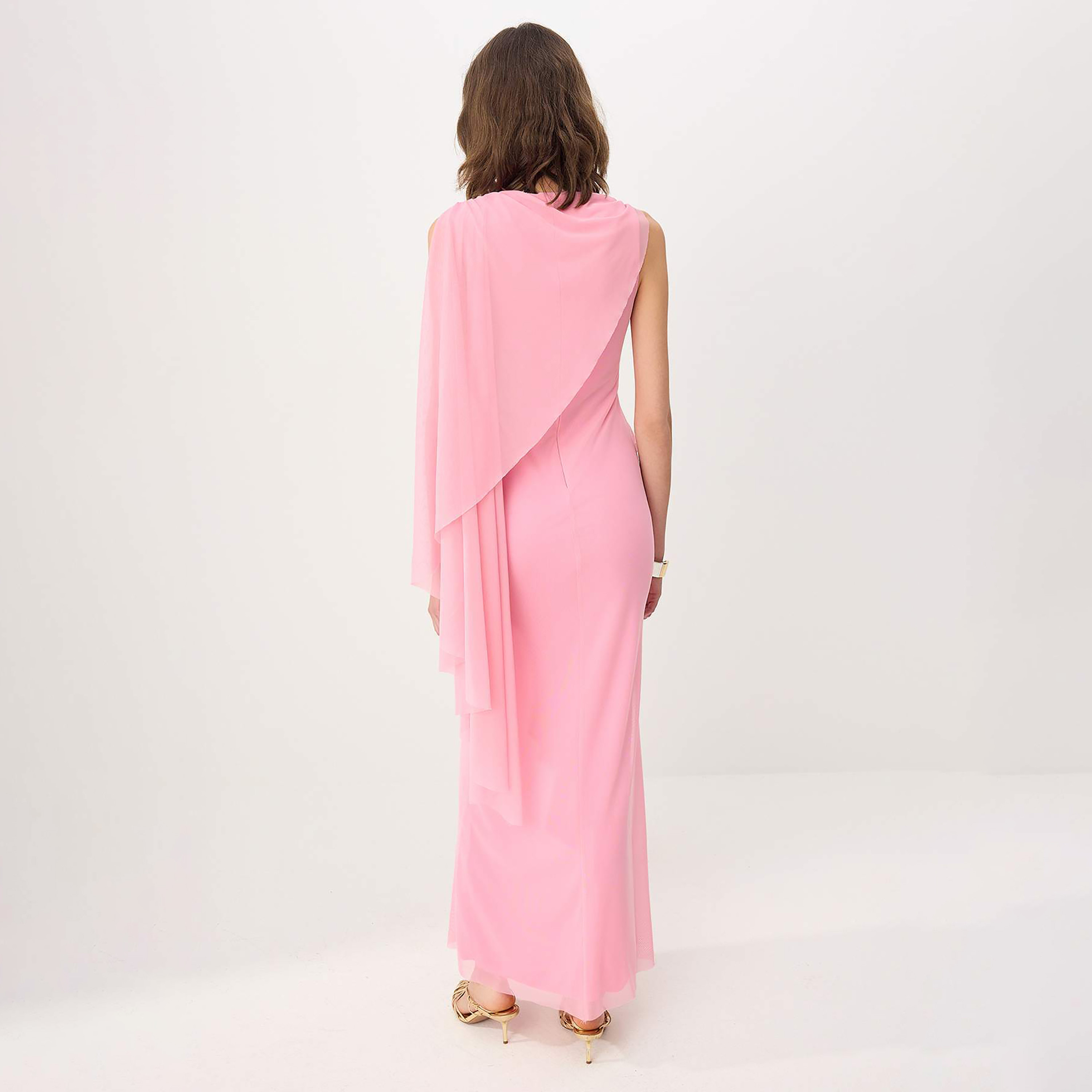 فستان سهرة ماكسي نسائي طويل بتصميم عمودي من التول الشفاف المكشكش-women-clothing-dresses-image-3