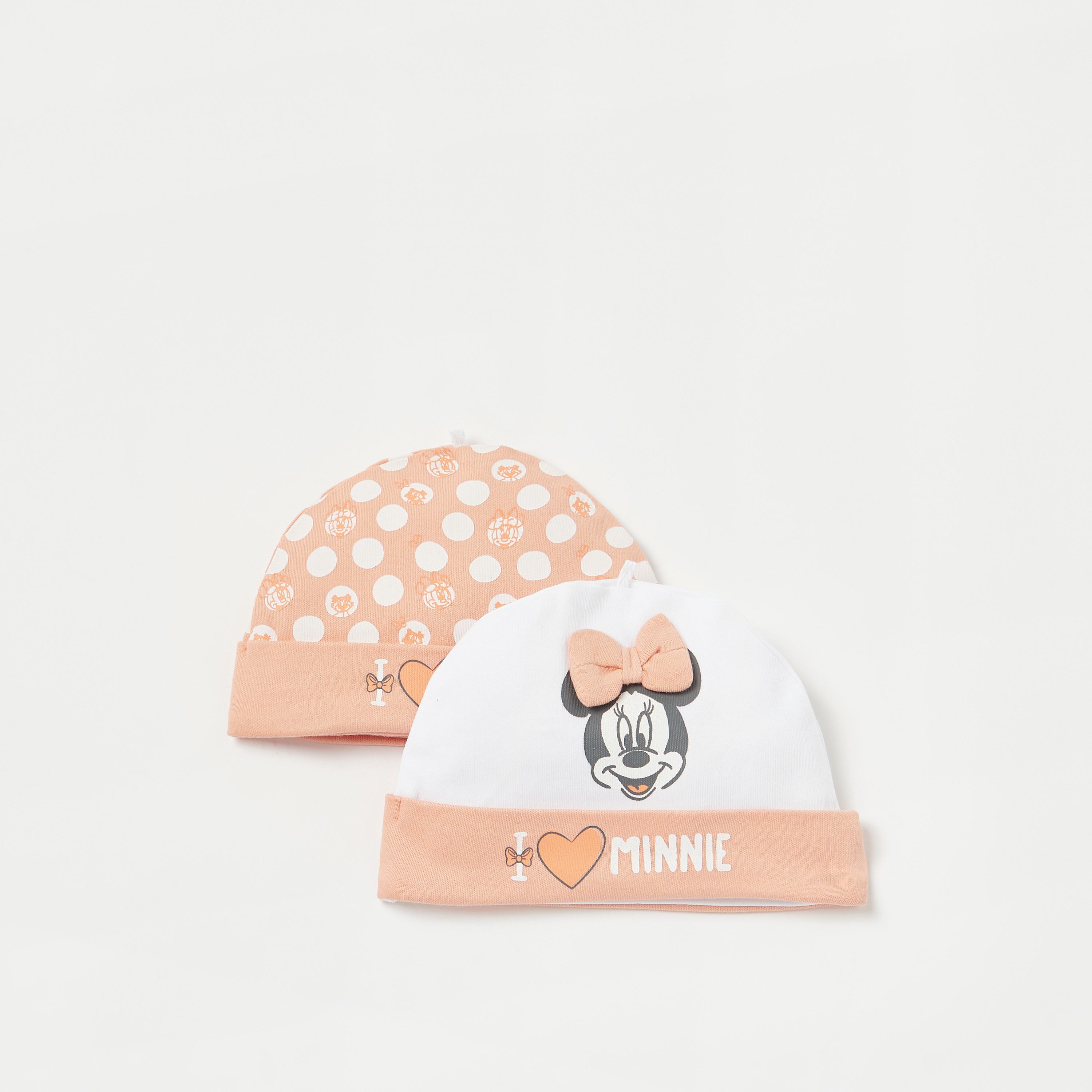 Disney Minnie Mouse Print Beanie - Set of 2-baby-girls-accessories-caps-image-1