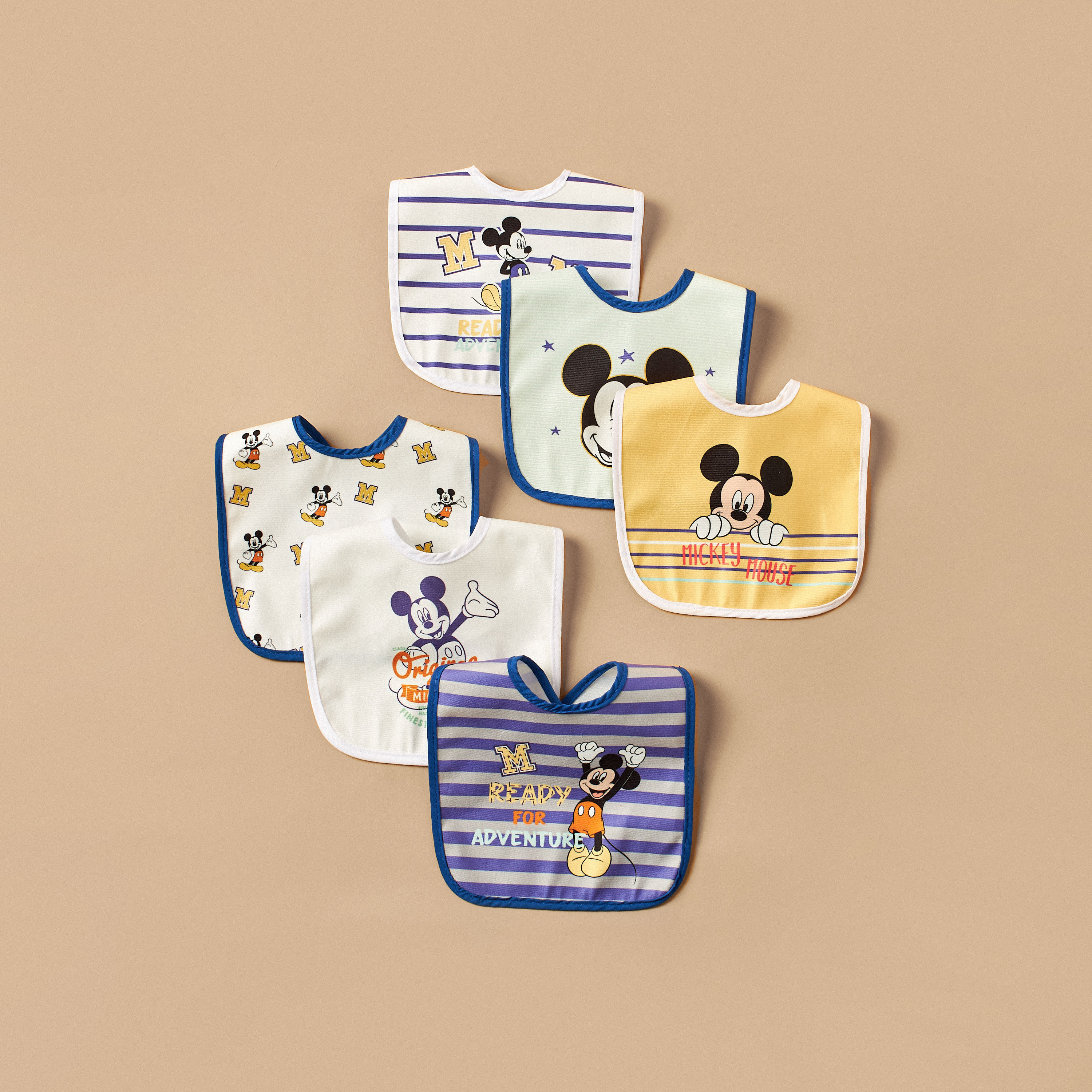 Disney Mickey Mouse Print Bib with Snap Button Closure - Set of 6-baby-feeding-bibs-image-1