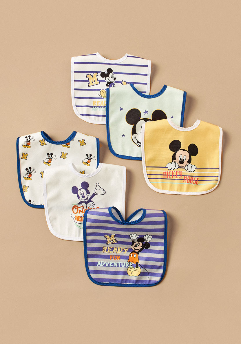Disney Mickey Mouse Print Bib with Snap Button Closure - Set of 6-Accessories-image-0