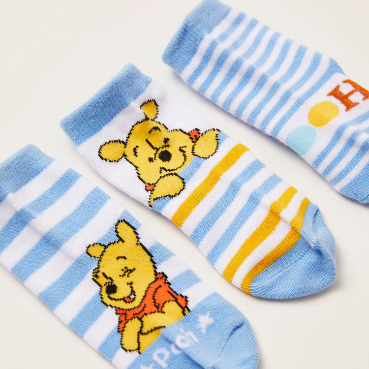 Winnie The Pooh Textured Ankle Length Socks - Set of 3
