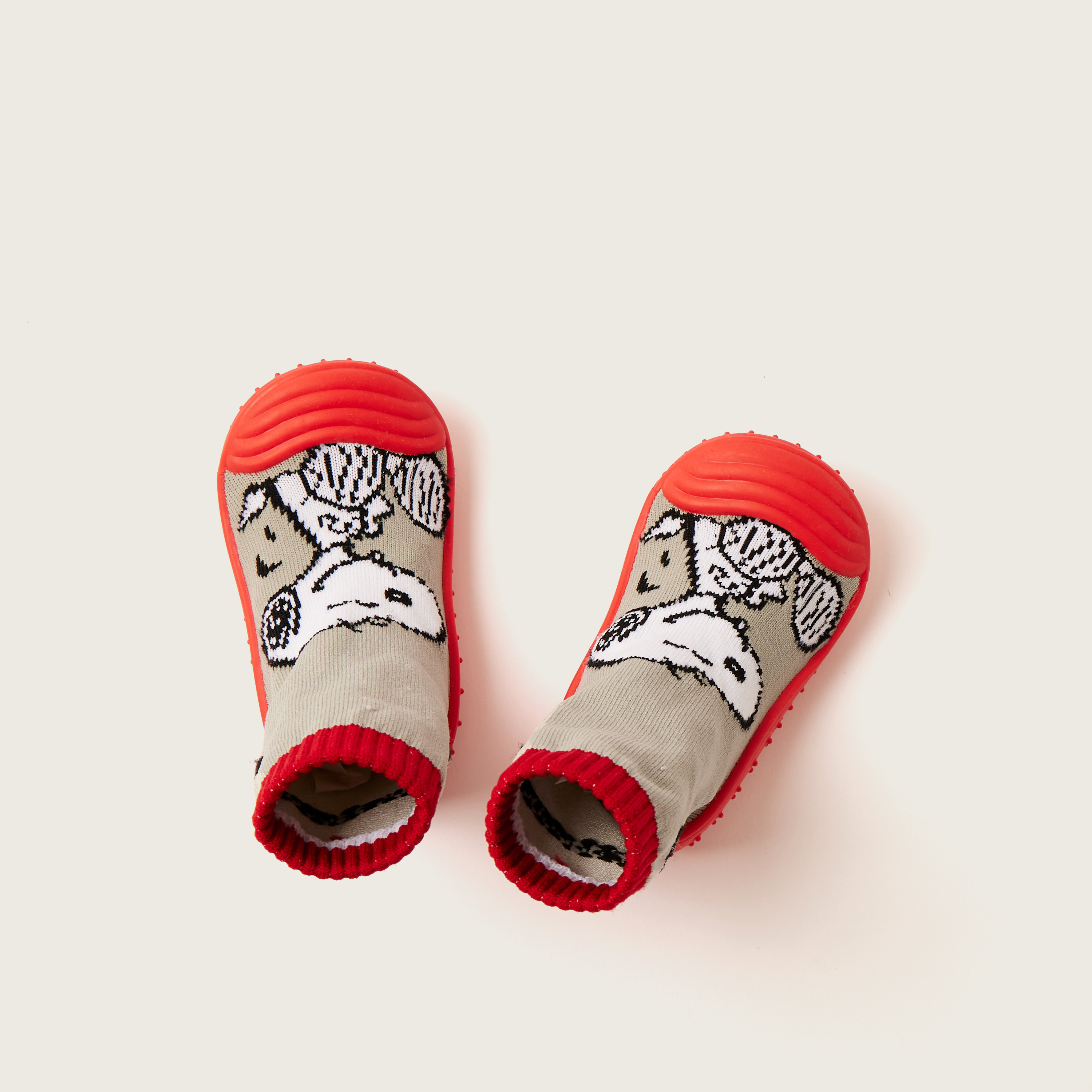 Snoopy Printed Sneaker Booties with Cuffed Hem-baby-boys-shoes-booties-image-1
