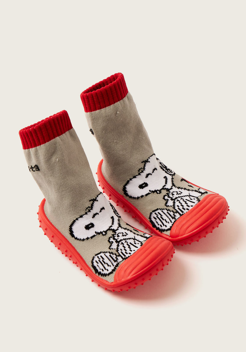 Snoopy Printed Sneaker Booties with Cuffed Hem-Booties-image-1