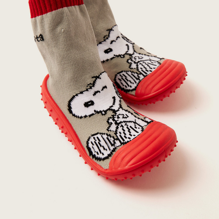 Snoopy Printed Sneaker Booties with Cuffed Hem