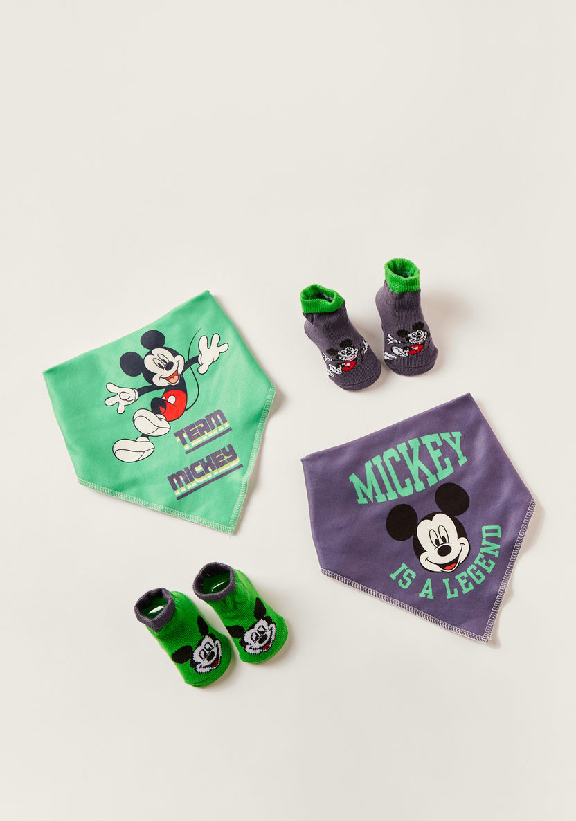 Disney Mickey Mouse Print 4-Piece Bib and Booties Set-Bibs and Burp Cloths-image-0