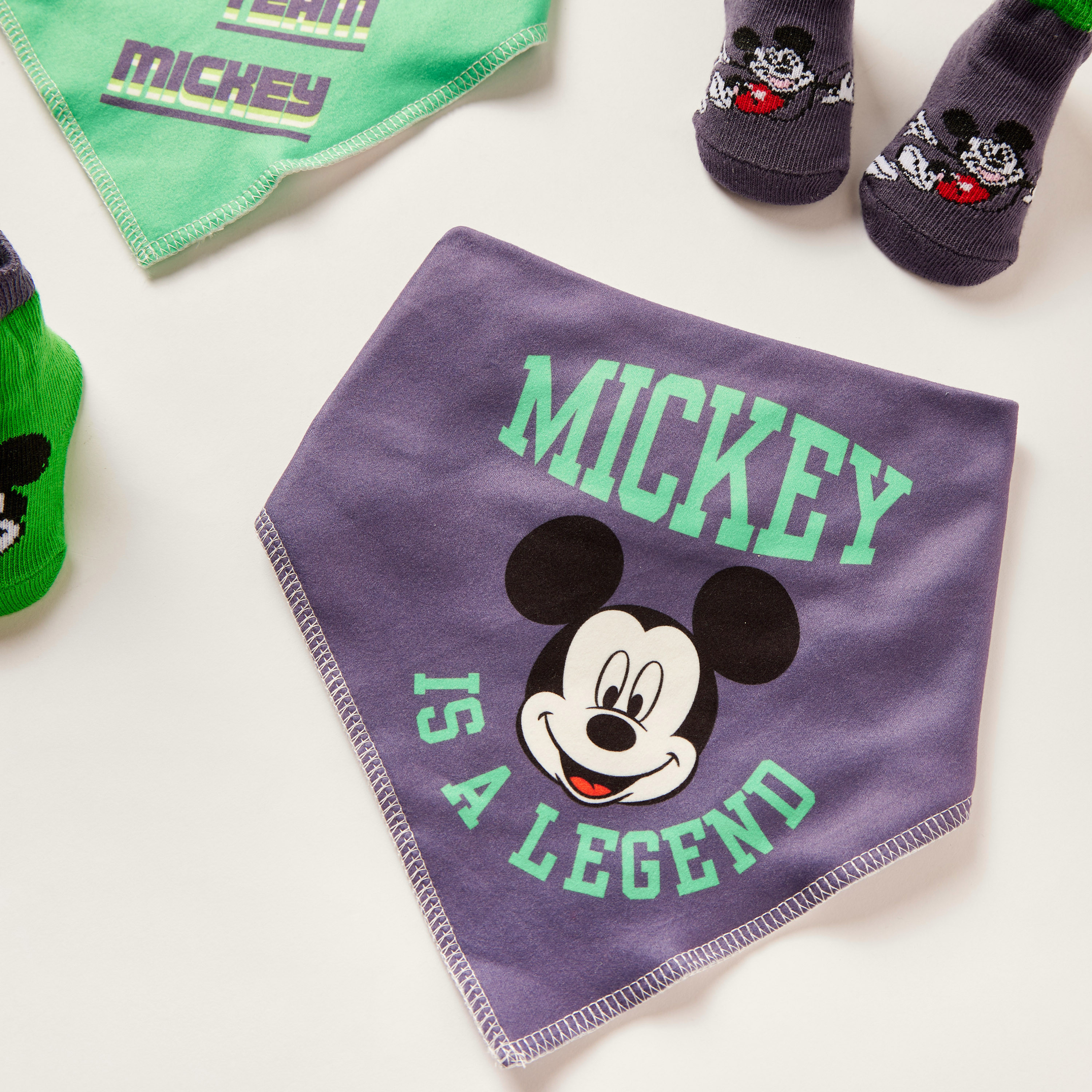 Disney Mickey Mouse Print 4-Piece Bib and Booties Set-baby-feeding-bibs-image-2