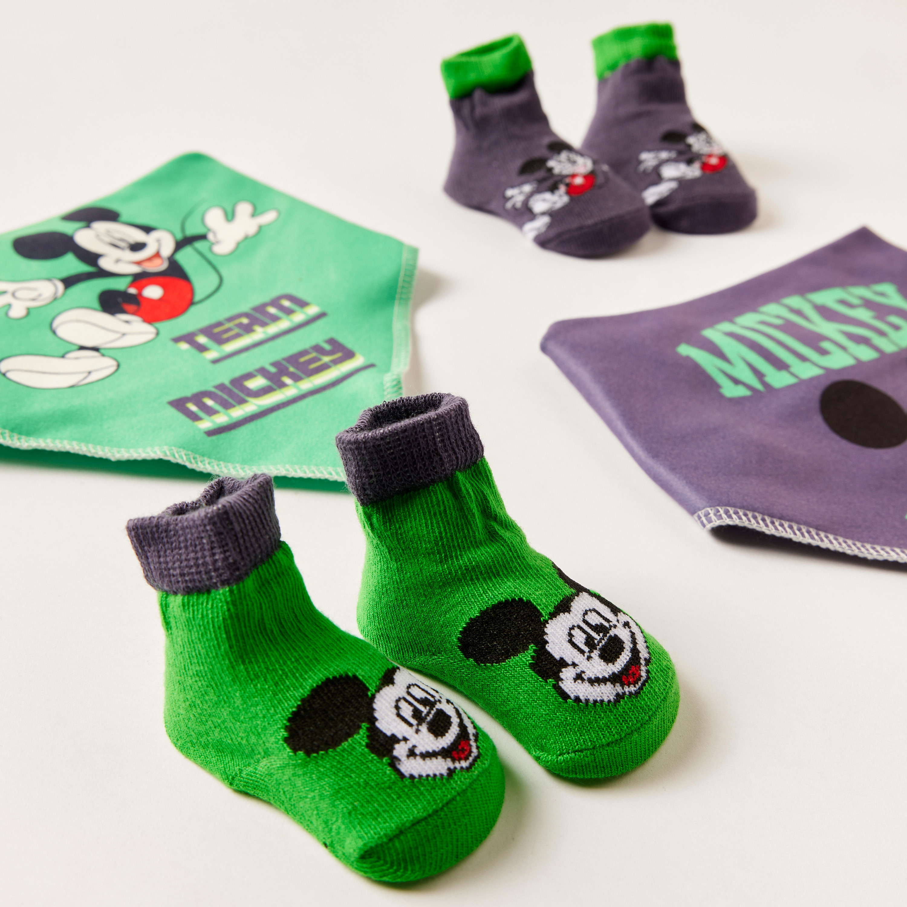 Disney Mickey Mouse Print 4-Piece Bib and Booties Set-baby-feeding-bibs-image-3