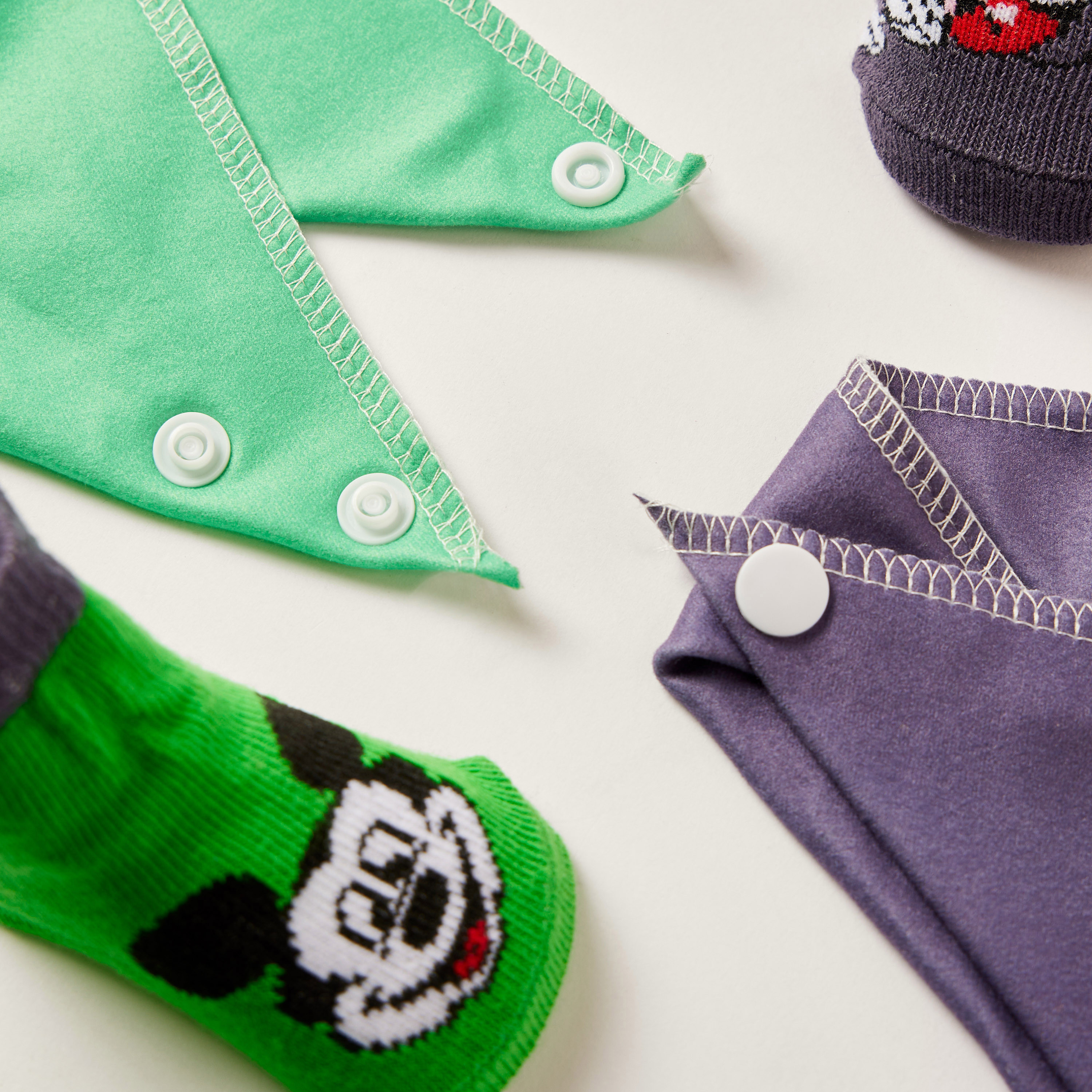 Disney Mickey Mouse Print 4-Piece Bib and Booties Set-baby-feeding-bibs-image-4
