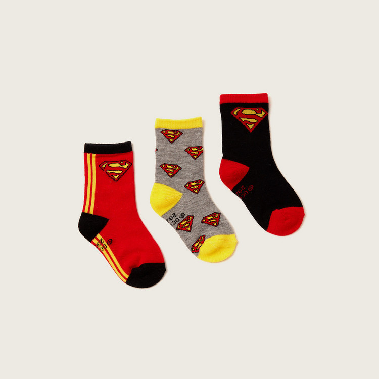 Superman Print Socks with Elasticated Hems - Set of 3