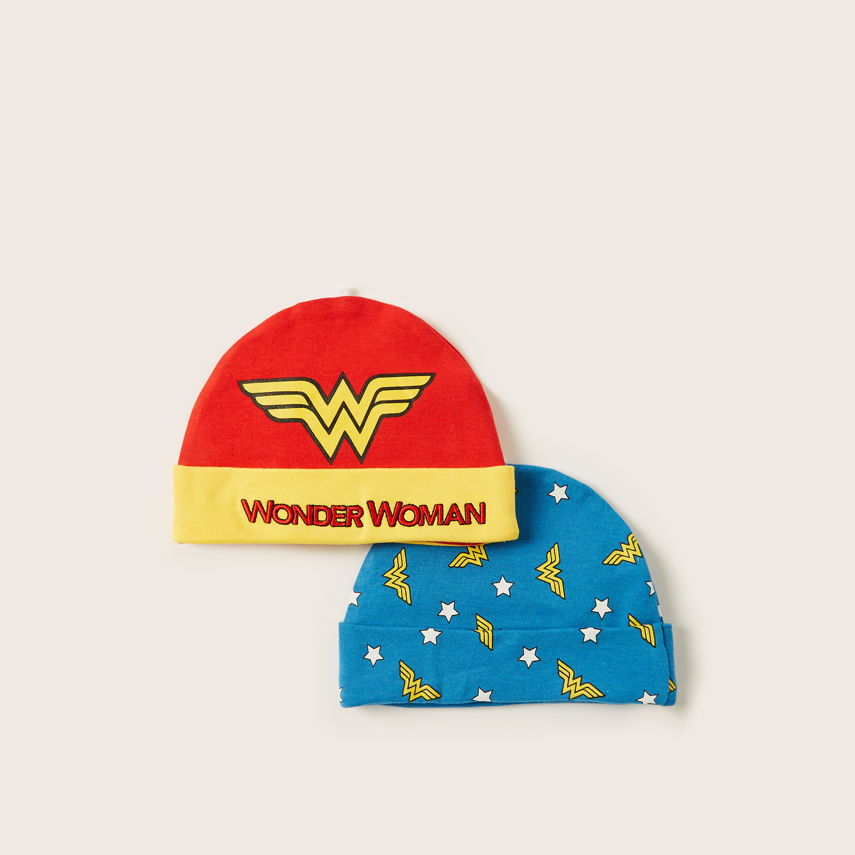 Wonder Woman Printed Cap - Set of 2-baby-girls-accessories-caps-image-1