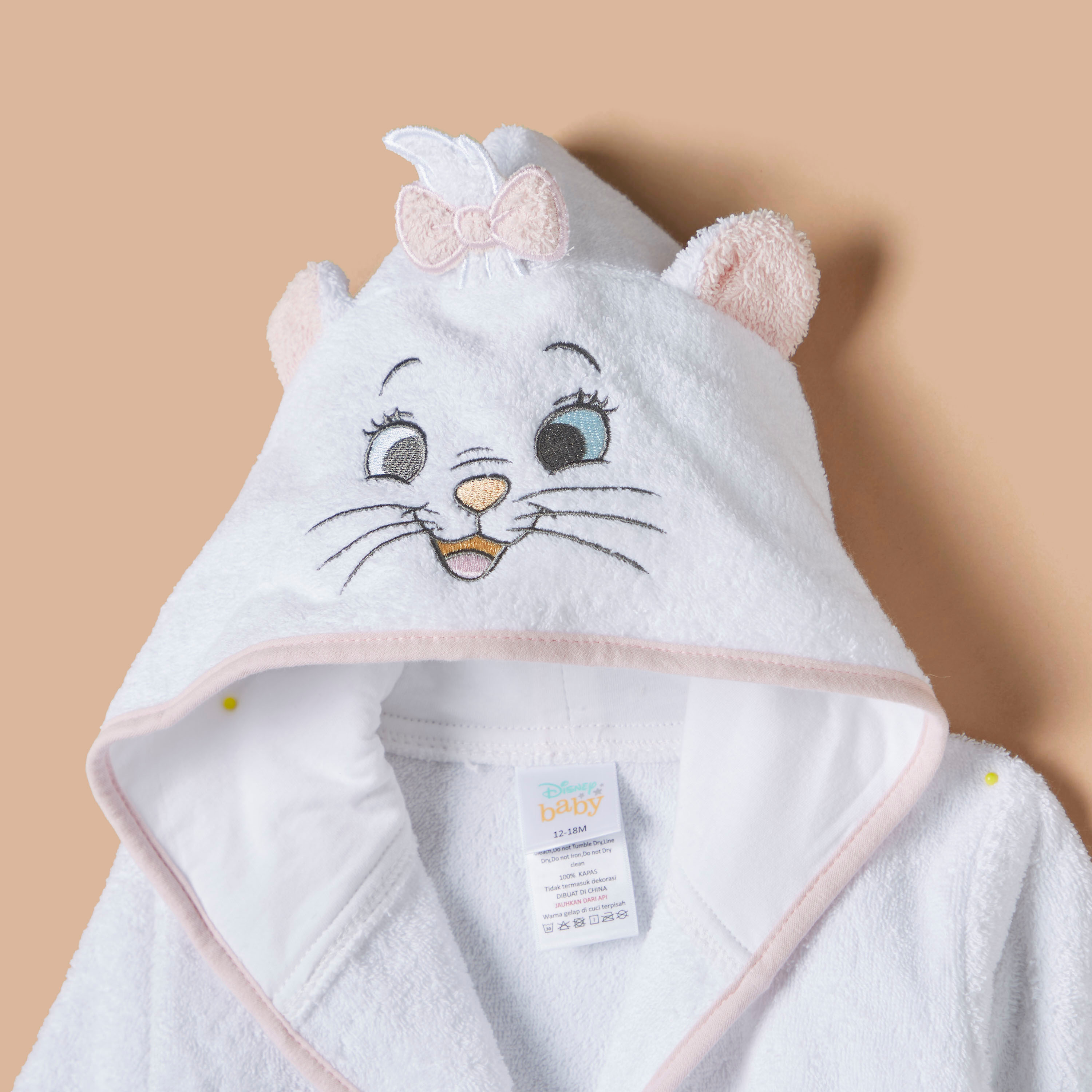 Disney Marie Embroidered Bathrobe with Hood and Tie-Up Belt-baby-bathandcare-towels-image-2