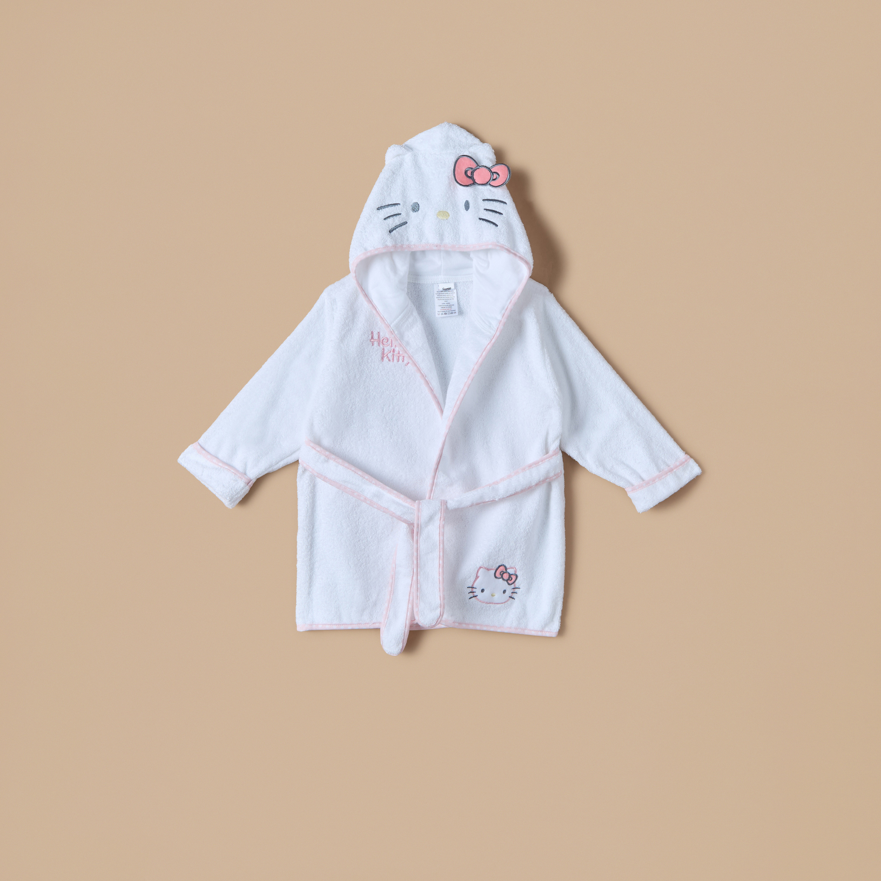 Hello Kitty Applique Detail Hooded Bathrobe with Belt Tie-Up-baby-bathandcare-towels-image-1