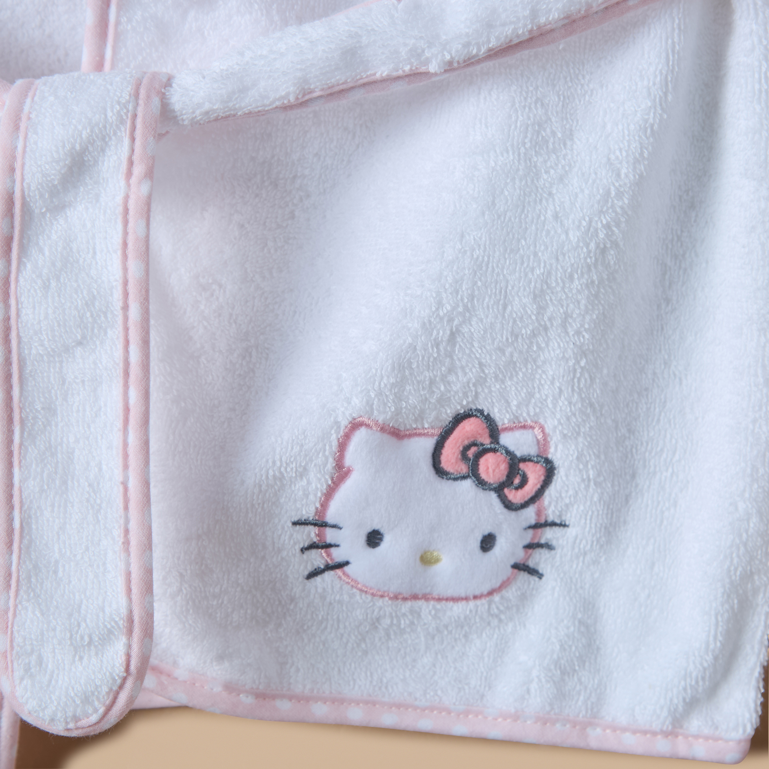 Hello Kitty Applique Detail Hooded Bathrobe with Belt Tie-Up-baby-bathandcare-towels-image-3