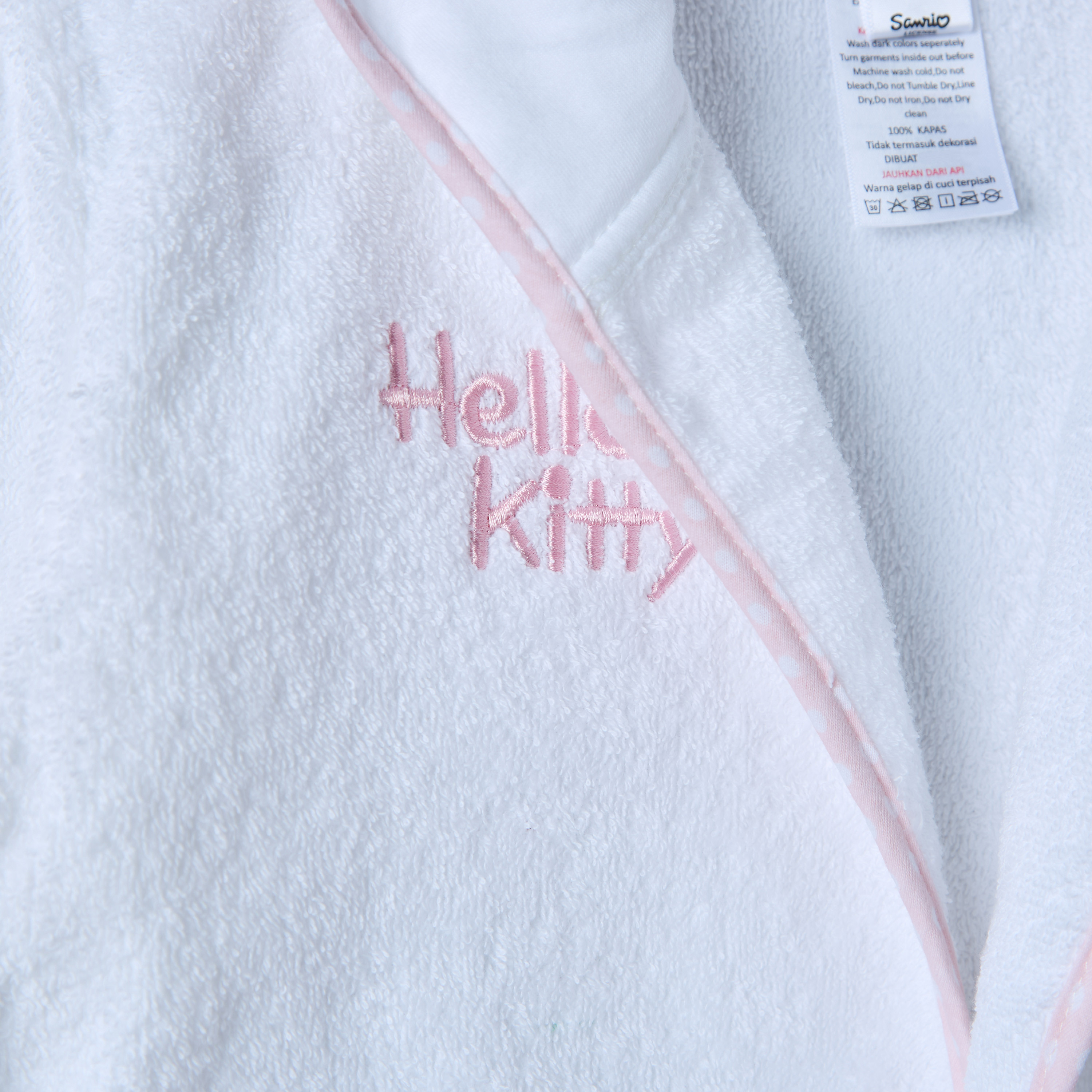 Hello Kitty Applique Detail Hooded Bathrobe with Belt Tie-Up-baby-bathandcare-towels-image-4