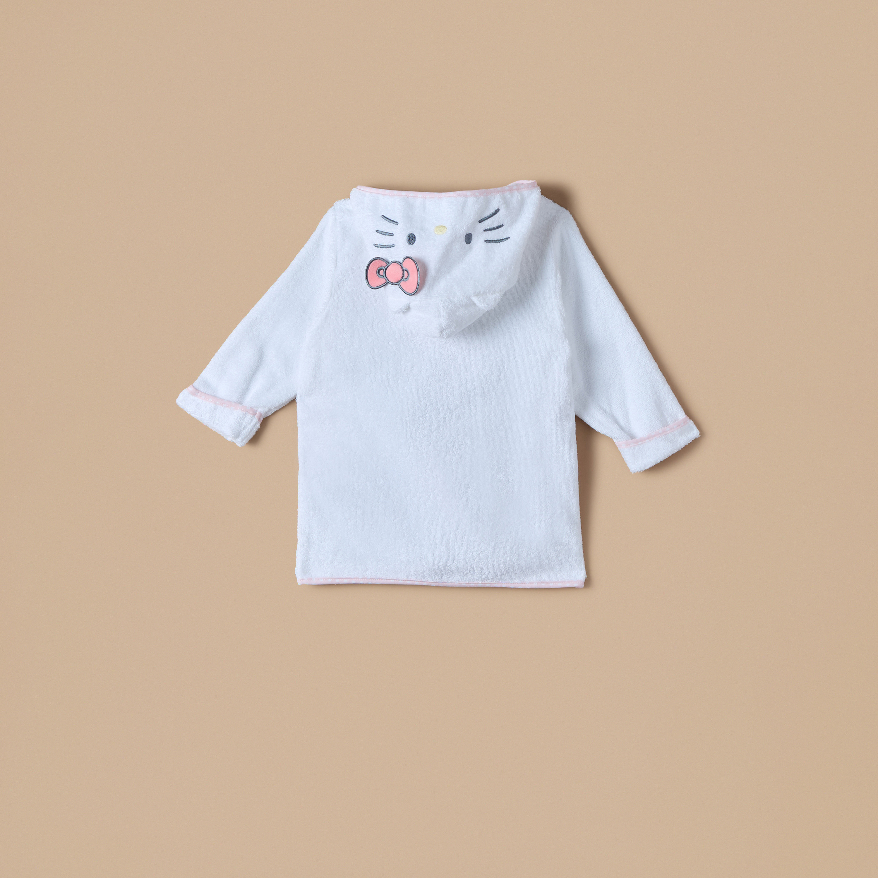 Hello Kitty Applique Detail Hooded Bathrobe with Belt Tie-Up-baby-bathandcare-towels-image-5