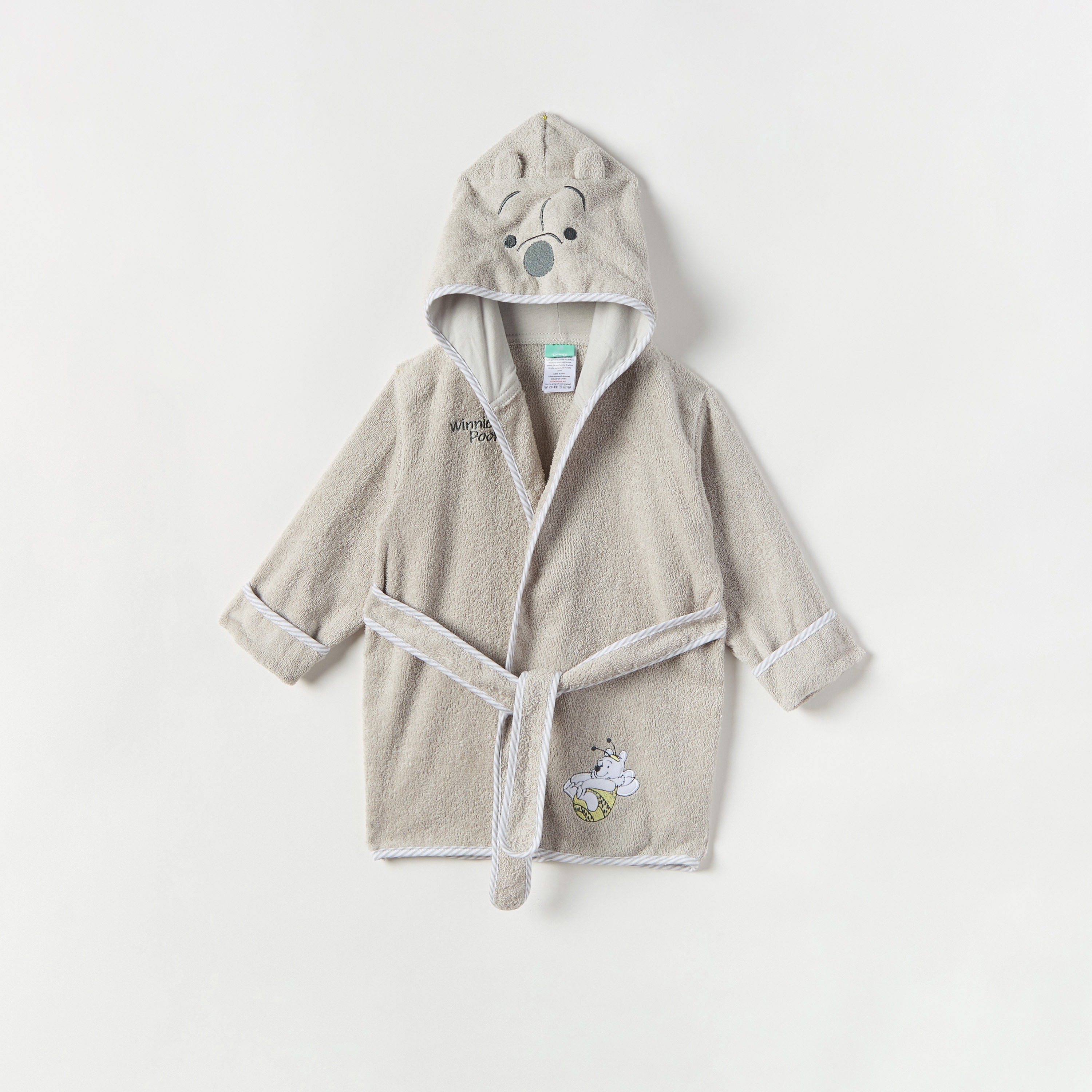 Disney Winnie the Pooh Applique Hooded Bathrobe with Belt Tie-Up-baby-bathandcare-towels-image-1