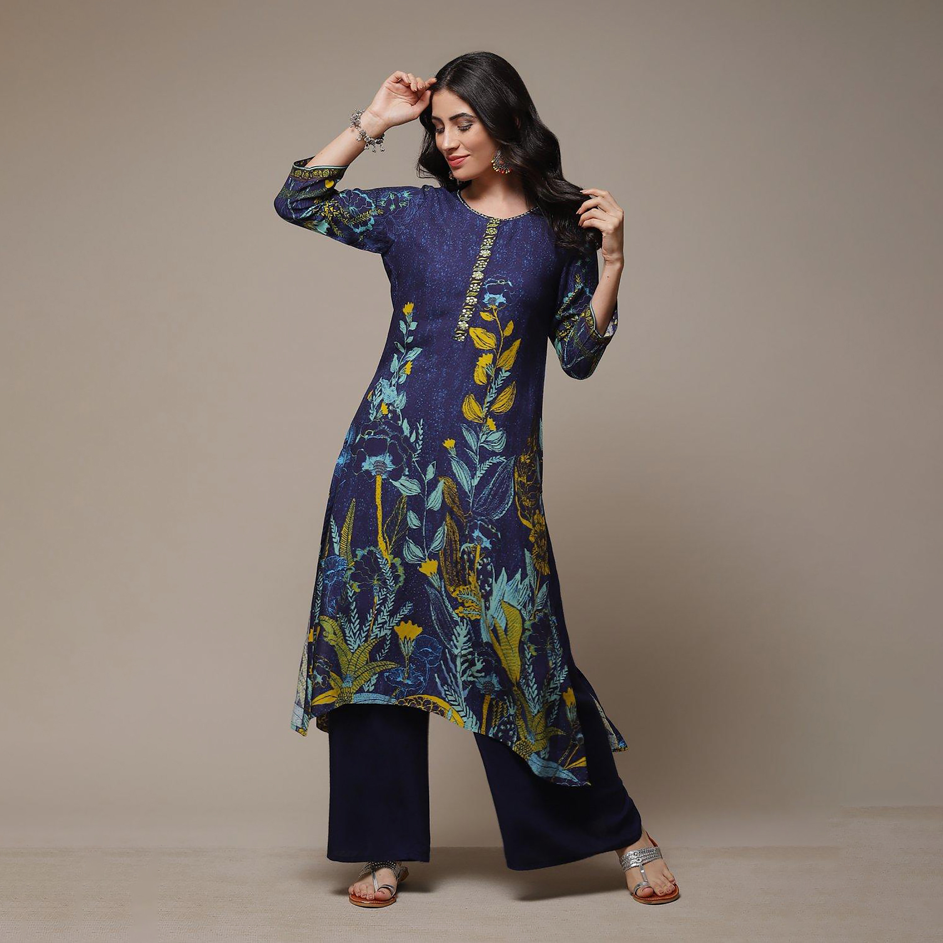 كورتا بيبا فويل برقبة دائرية مع مطبوعة ومستقيمة-women-clothing-ethnicwear-dresses-image-2