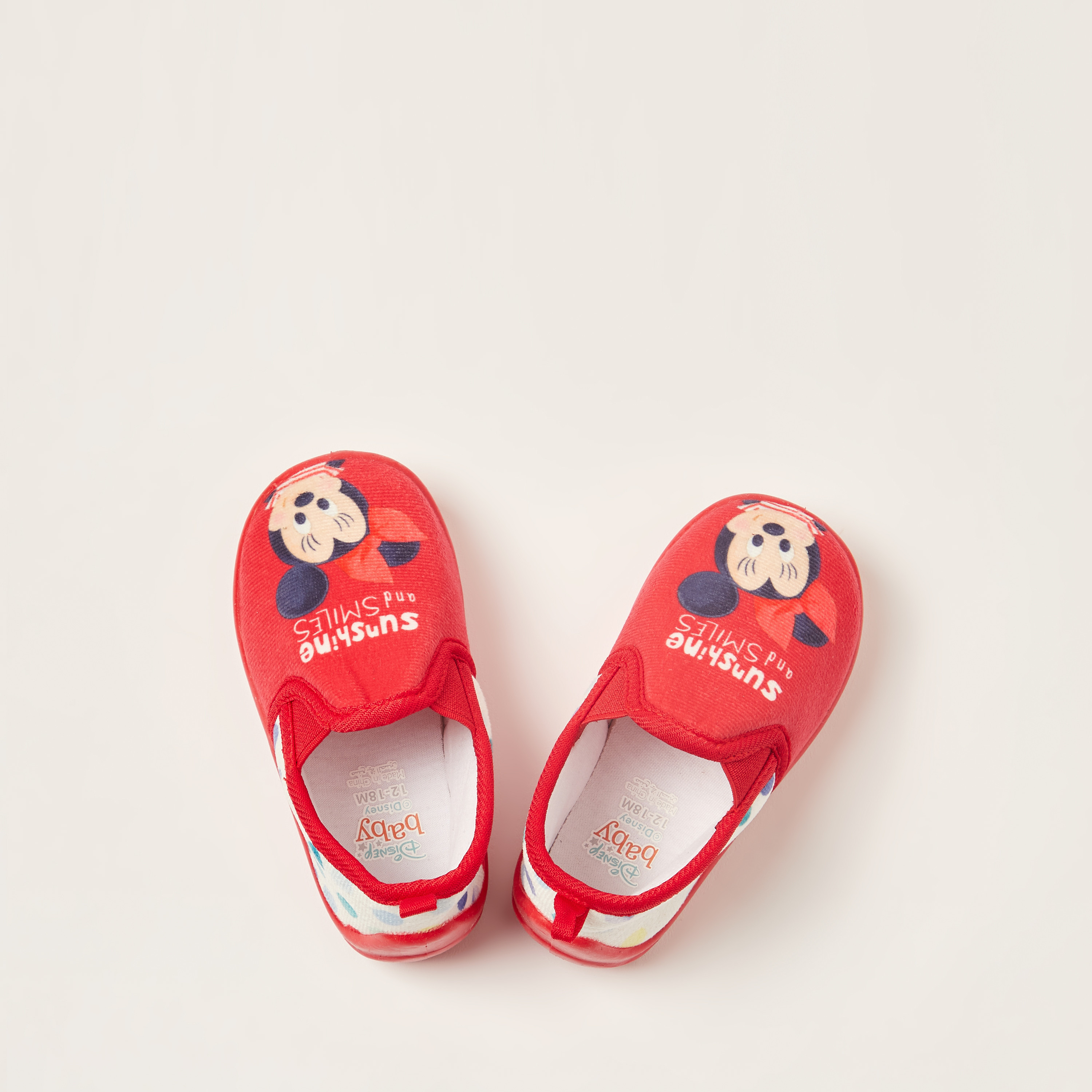 Disney Minnie Mouse Print Slip-On Booties with Pull Tabs-baby-girls-shoes-booties-image-1