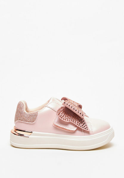 Juniors Studded Bow Applique Sneakers with Hook and Loop Closure-Girl%27s Sneakers-image-0