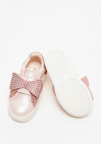 Juniors Studded Bow Applique Sneakers with Hook and Loop Closure-Girl%27s Sneakers-image-1