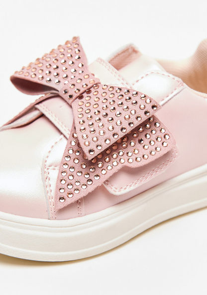 Juniors Studded Bow Applique Sneakers with Hook and Loop Closure-Girl%27s Sneakers-image-3