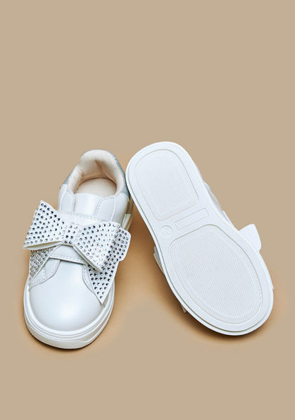 Juniors Studded Bow Applique Sneakers with Hook and Loop Closure