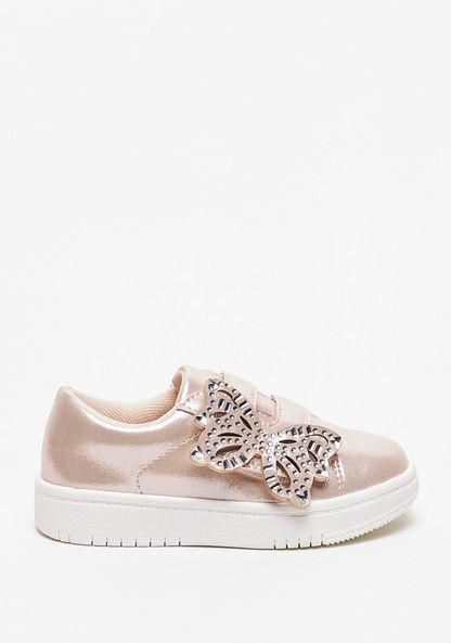 Juniors Studded Butterfly Applique Sneakers with Hook and Loop Closure-Girl%27s Sneakers-image-0