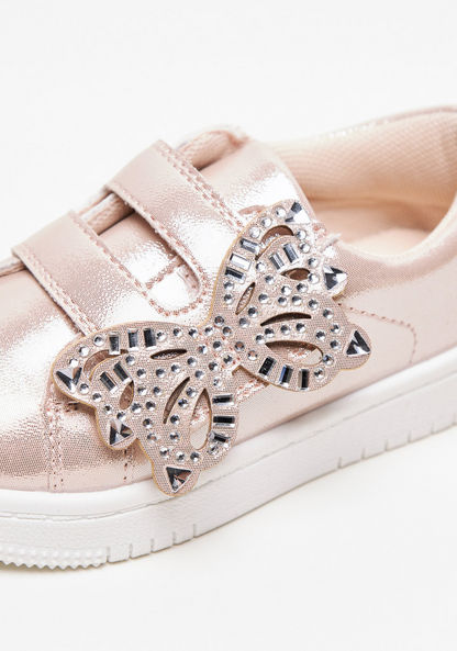 Juniors Studded Butterfly Applique Sneakers with Hook and Loop Closure-Girl%27s Sneakers-image-3