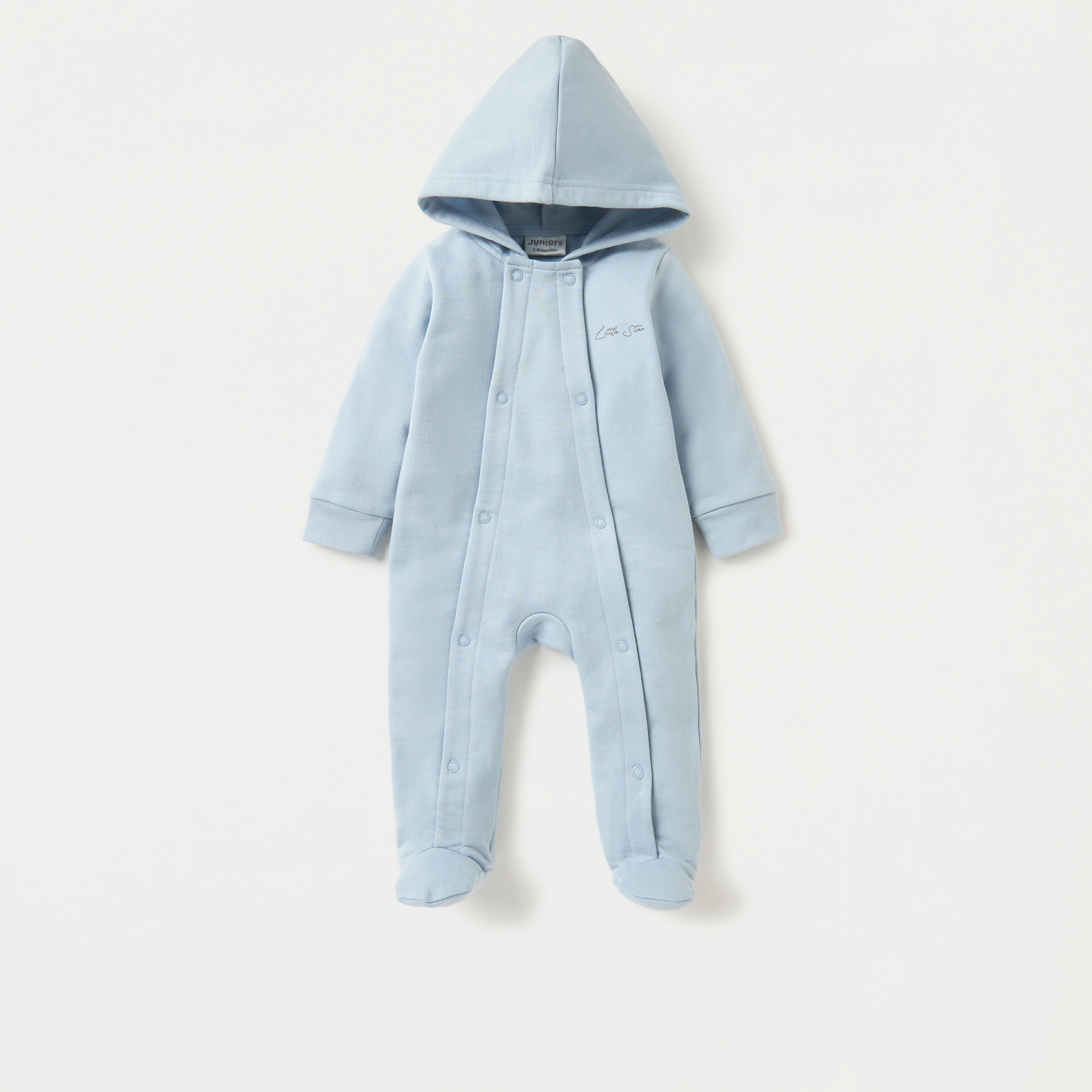 بدلة نوم مغلقة القدمين سادة بقبعة وأزرار إغلاق من جونيورز-baby-boys-clothing-nightwear-sleepsuits-image-1